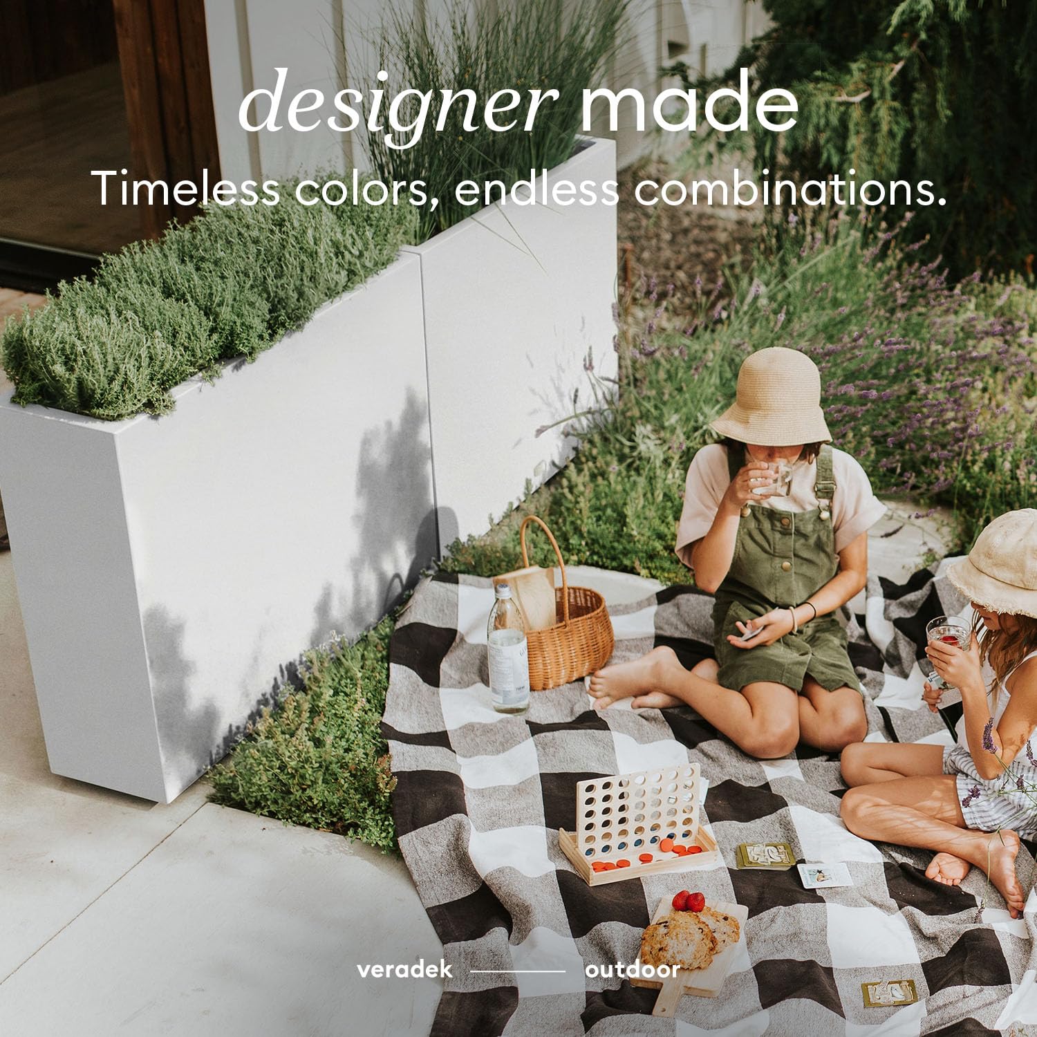 Veradek Block Series Span Plastic Planter - Tall Rectangular Planter for Indoor or Outdoor Patio/Porch | Durable All-Weather with Removable Insert Bucket | Modern Design for Plants, Flowers, Garden: White Medium