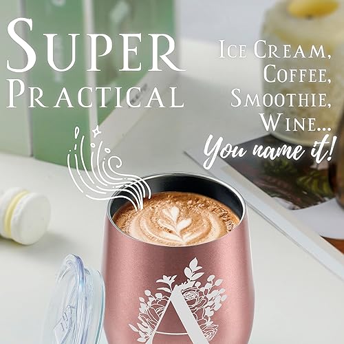 Miniatura 4 de Onebttl Vasos personalizados con tapas para mujer, taza de café con monograma con inicial B, regalos para ella, niñas, damas de honor, amigas,