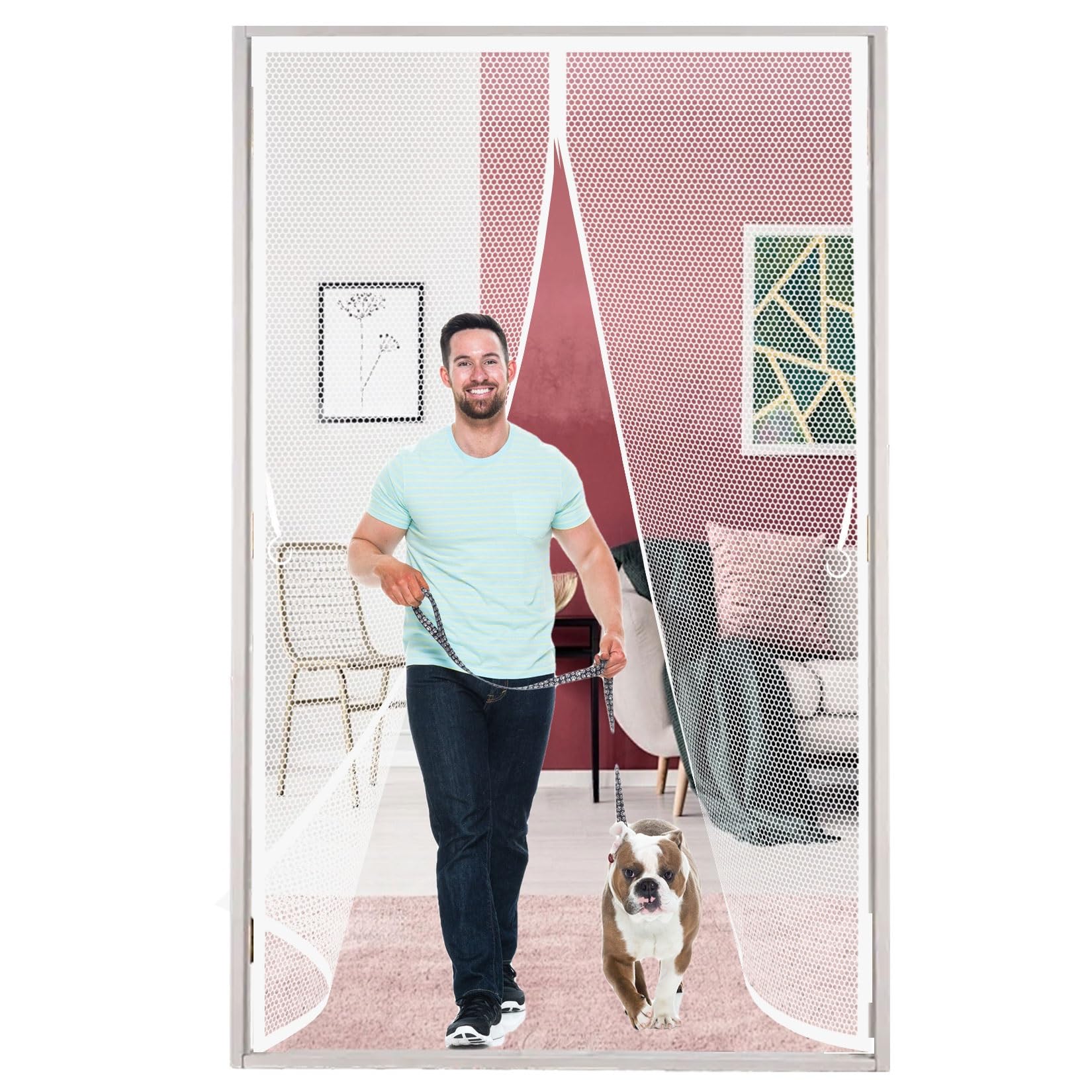 Magnetic Fly Screen Door 133 x 243 cm Powerful Magnets, Self-Sealing, Polyester Screen Mesh Curtain Without Drilling, Heavy Duty for Keeping Out Flies, White