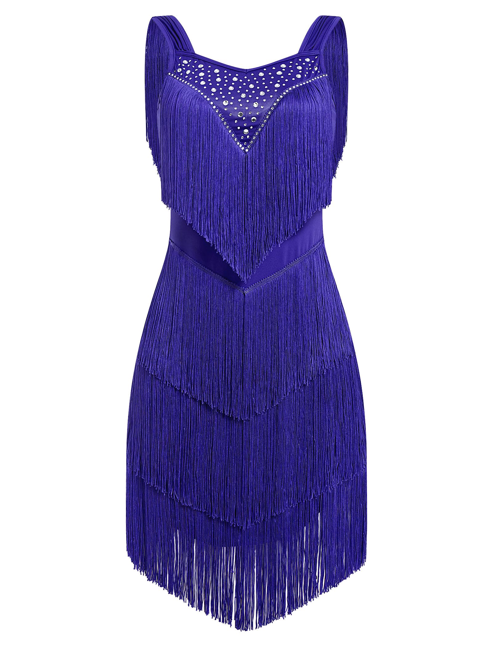 Robe de danse latine pour femme - Robe de danse avec franges - Robe de salsa pour femme - Robe de bal sexy à paillettes - Robe courte pour Rumba Cha Cha Cha Compétition Entraînement Fête
