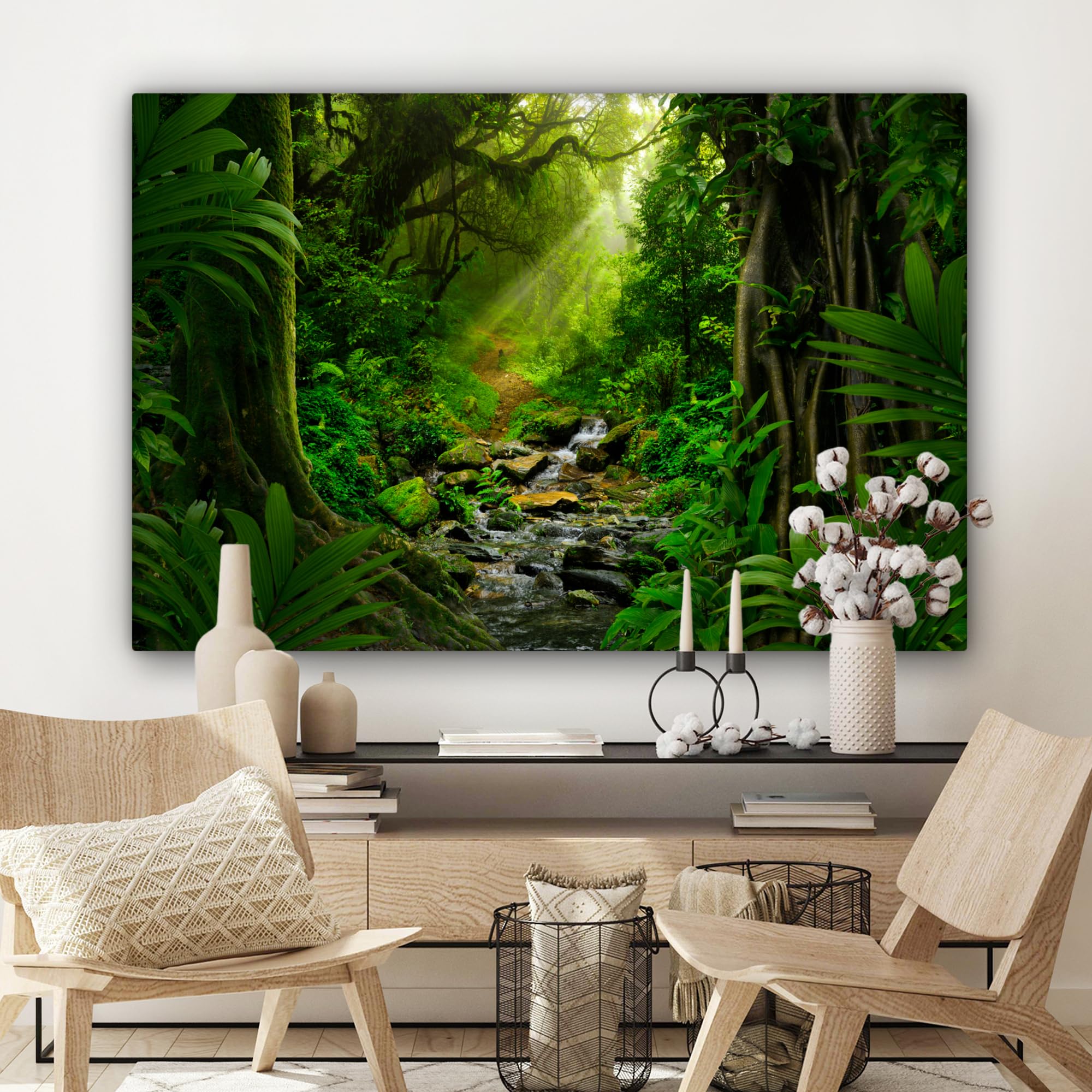 Tableau Toile Forêt Tropicale 80x60 Cm - Déco Murale Salon Moderne Sans Perçage - Cadre Bois 2cm
