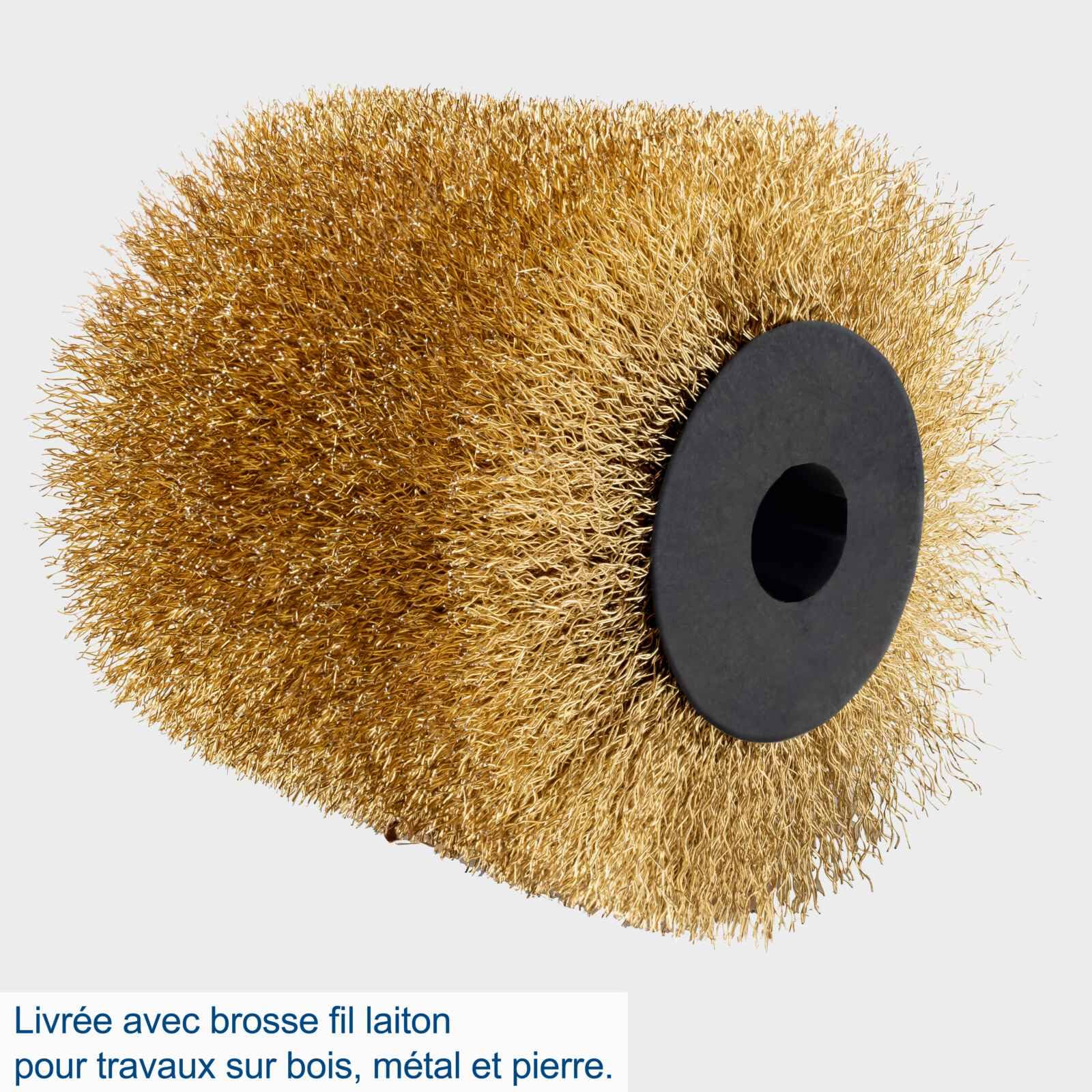 Scheppach Ponceuse à satiner MRS1300 | Ponceuse métal & bois | Ponceuse universelle | Démarrage en douceur & aspiration 1300W | Brosse 100mm Ø120mm | Vitesse variable de 900-3200 min-1