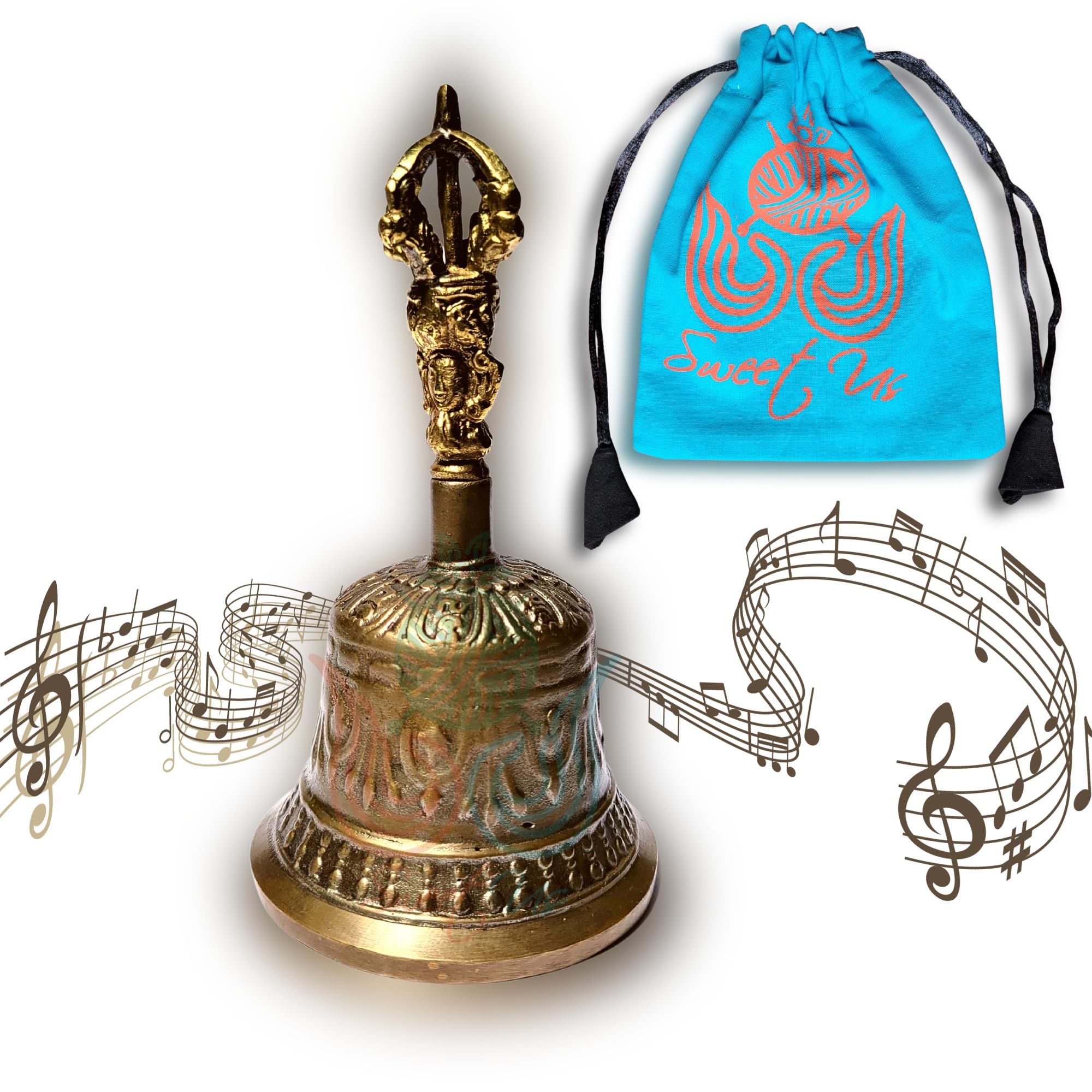 Sweet Us Antique Brass Hand Bell with Pouch
