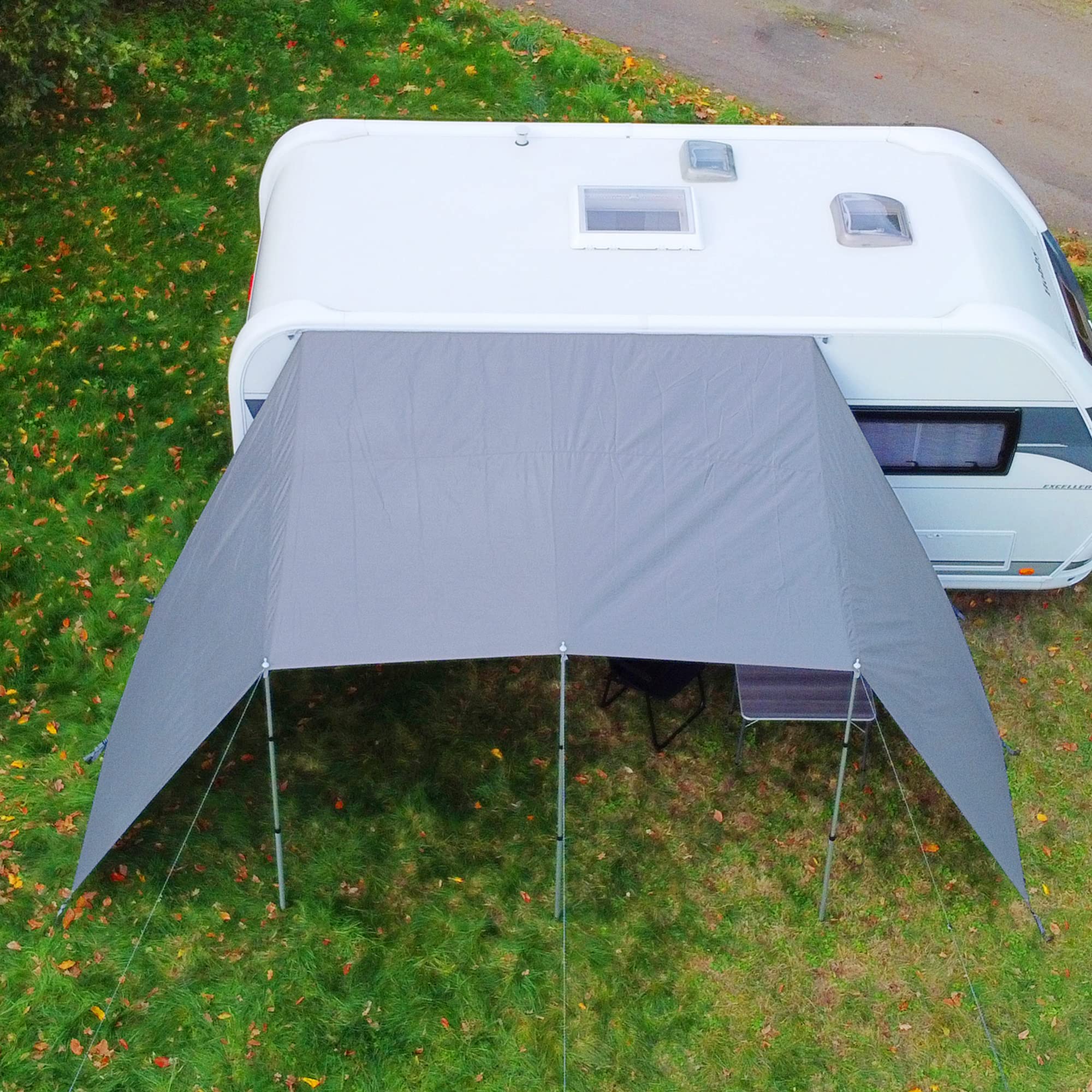 Gear Teramo Bâche pour caravane - 3 tailles - 250/300/400x240 cm - Protection solaire UPF 50+ - Camping-car - 5000 mm - Parois latérales - Barres de