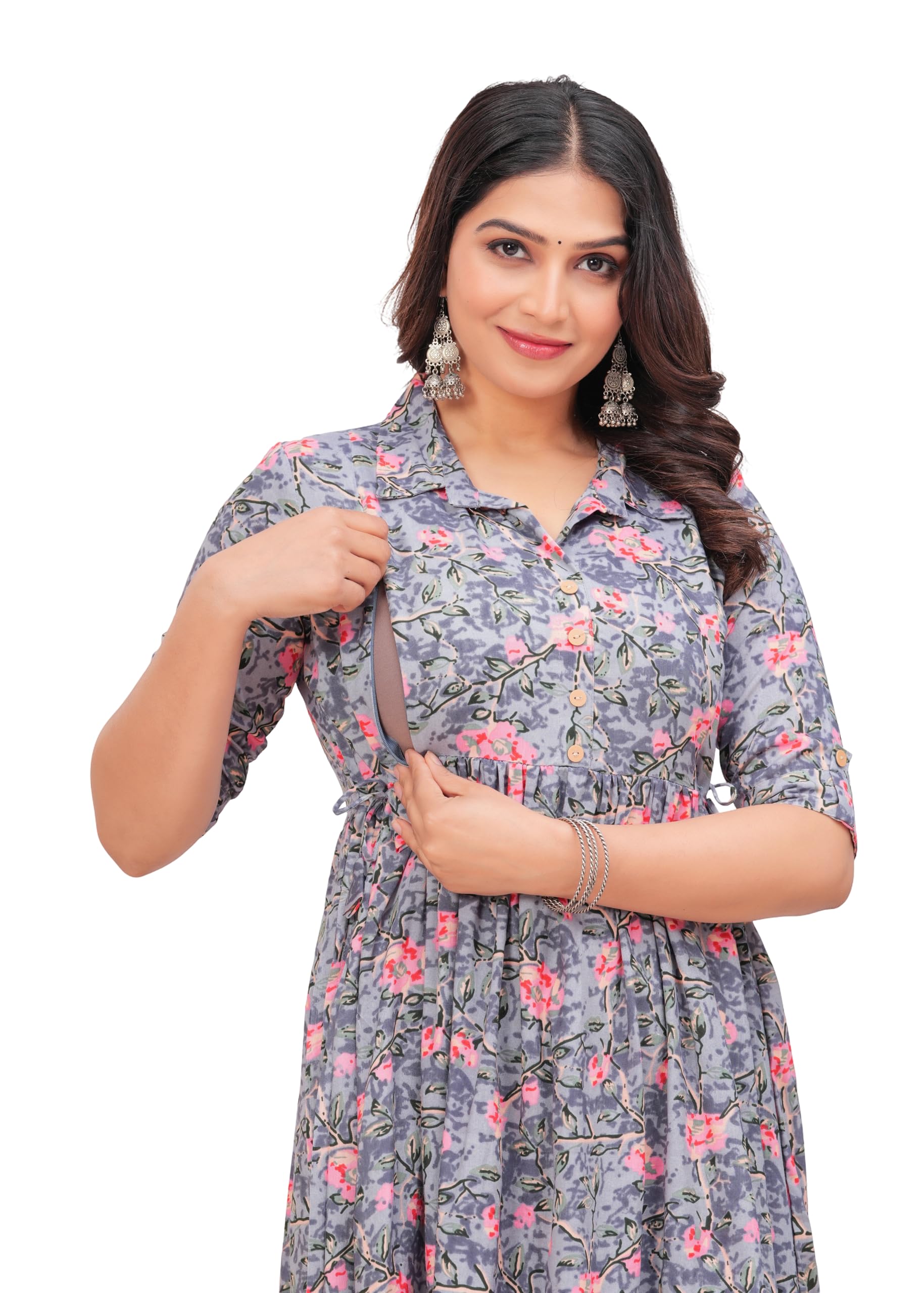 Maternity Feeding Anarkali Kurti Dress for Women | Cotton Nursing Kurta with Both Side Zippers | Pregnancy & Nursing Wear | Comfortable Ethnic-image-48