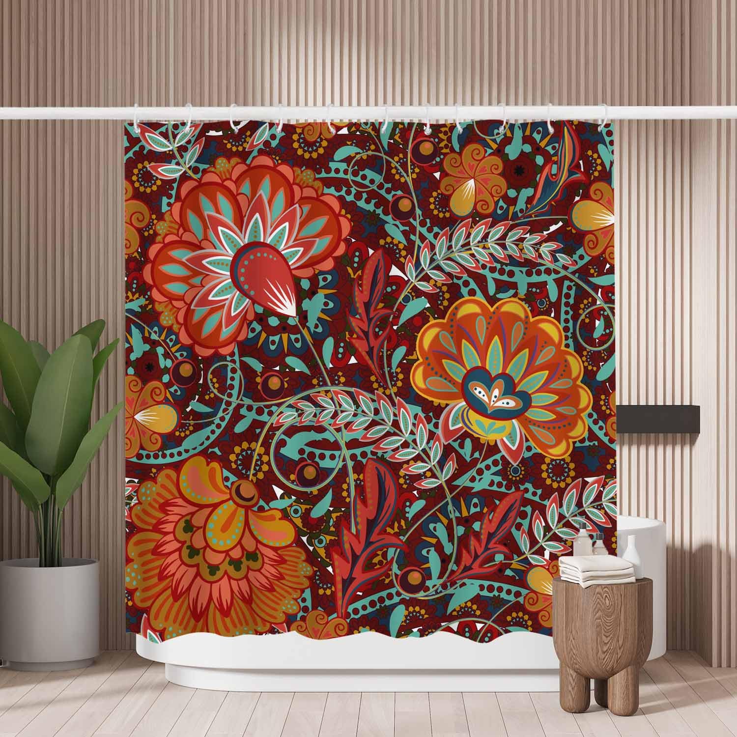 Woutay Shower Curtain Mould Proof Resistant Hand Draw Fantasy Flowers,Water Repellant Fabric,Polyester,with 12 Plastic Hooks,Size 180x180CM — image 1