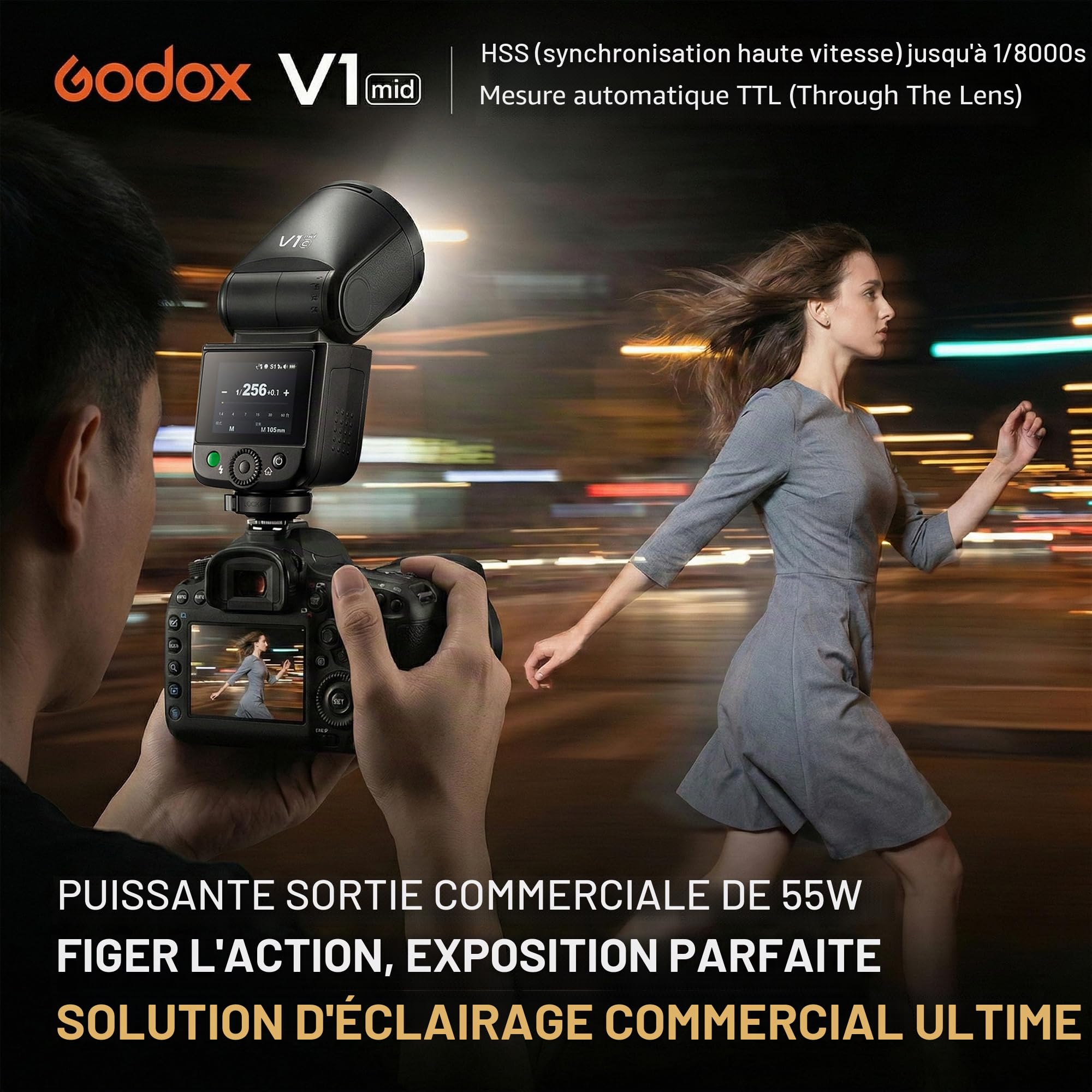 Godox V1 Mid C Flash pour Canon, Speedlite à tête Ronde 55Ws, Optique 24mm, 650+ éclairs, TTL/HSS 1/8000s, Flash de Voyage V1MID pour Canon EOS 2000D R7 R6 Mark II R10 R5 R8 R100 R6 RP M50 600D 90D
