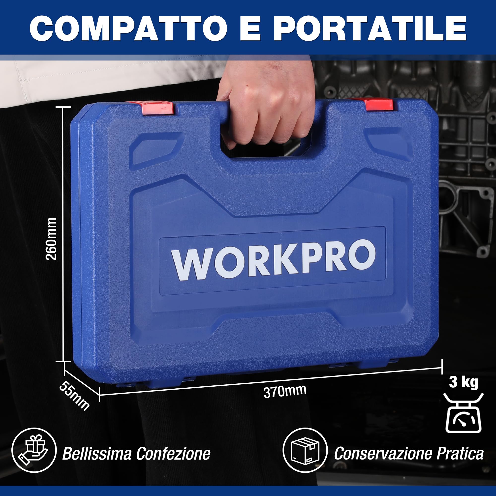 WORKPRO Chiavi a Bussola Torx da 60 Pezzi, 1/4", 3/8", 1/2" Attacco, T6-T70, TT6-TT70, TP8-TP60, E4-E24, con Scatola di Conservazione