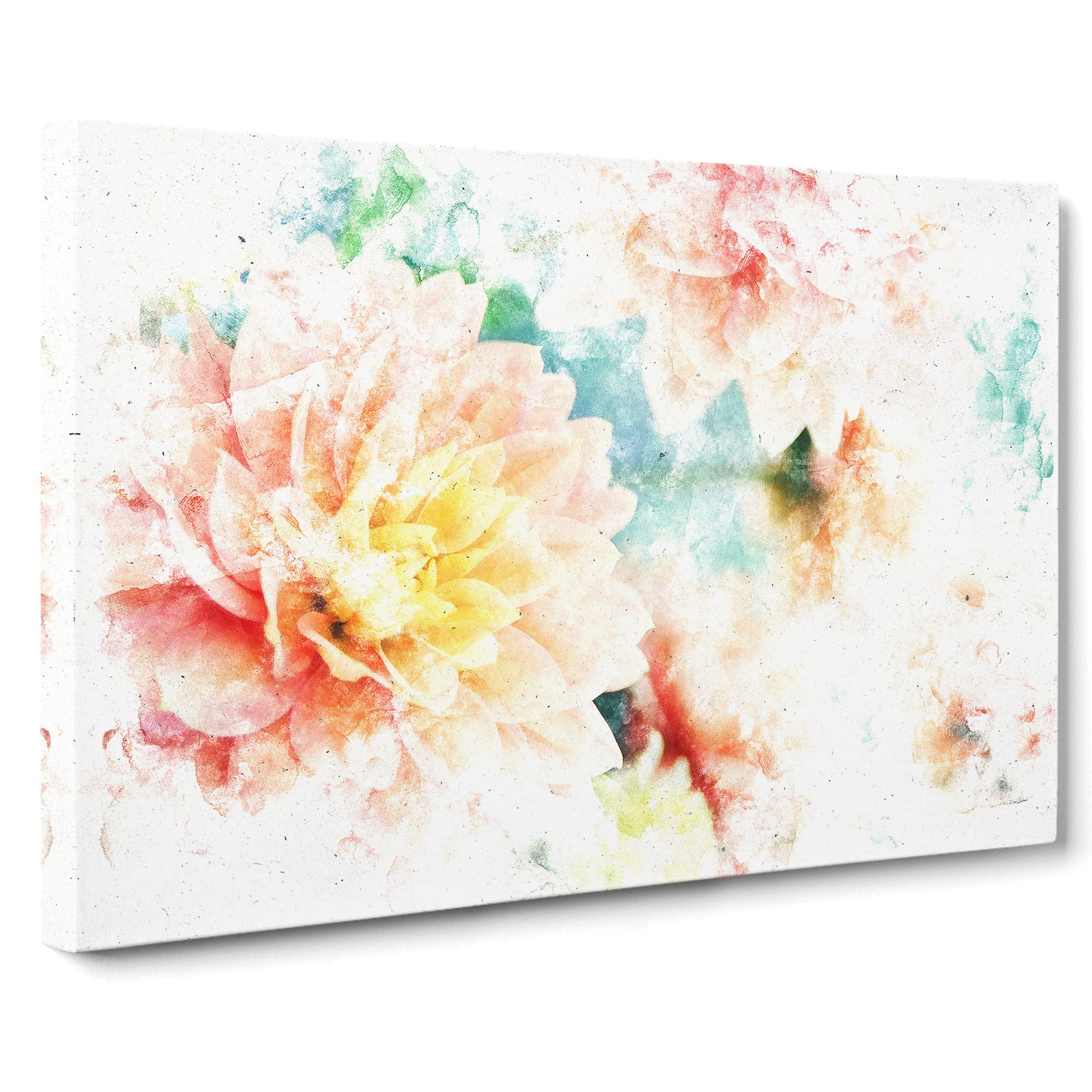 Pale Pink Dahlia Flowers In Bloom Watercolour Canvas Print, Mixed, 25L x 50W cm