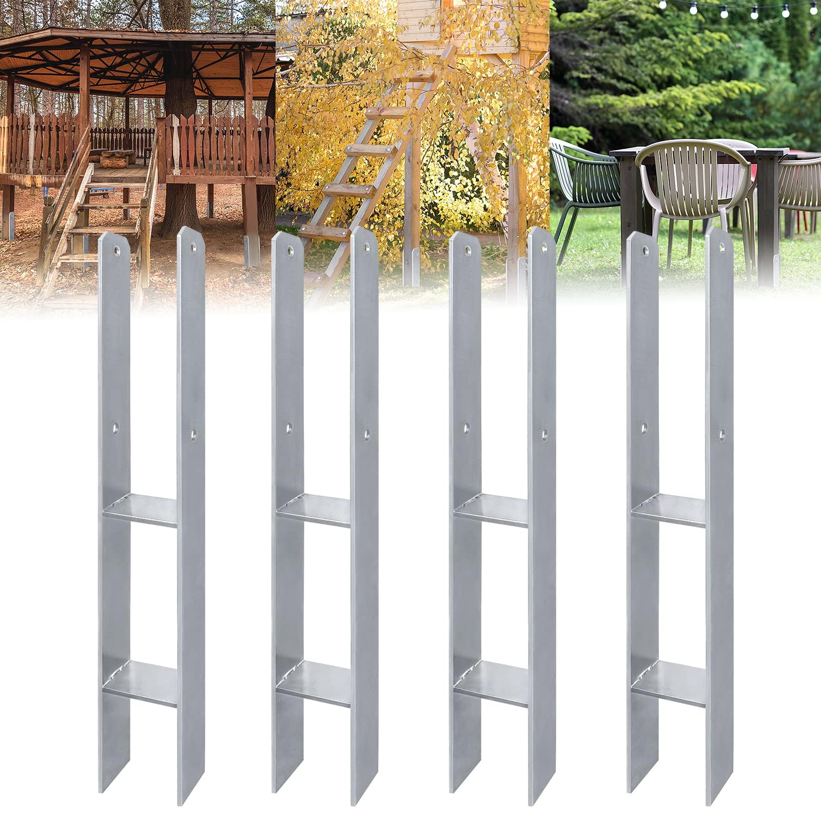 ACXIN 4 supporti per pali ad H, in acciaio inox con rivestimento per installazioni fisse all'aperto, 91 x 600 mm, spessore 5 mm