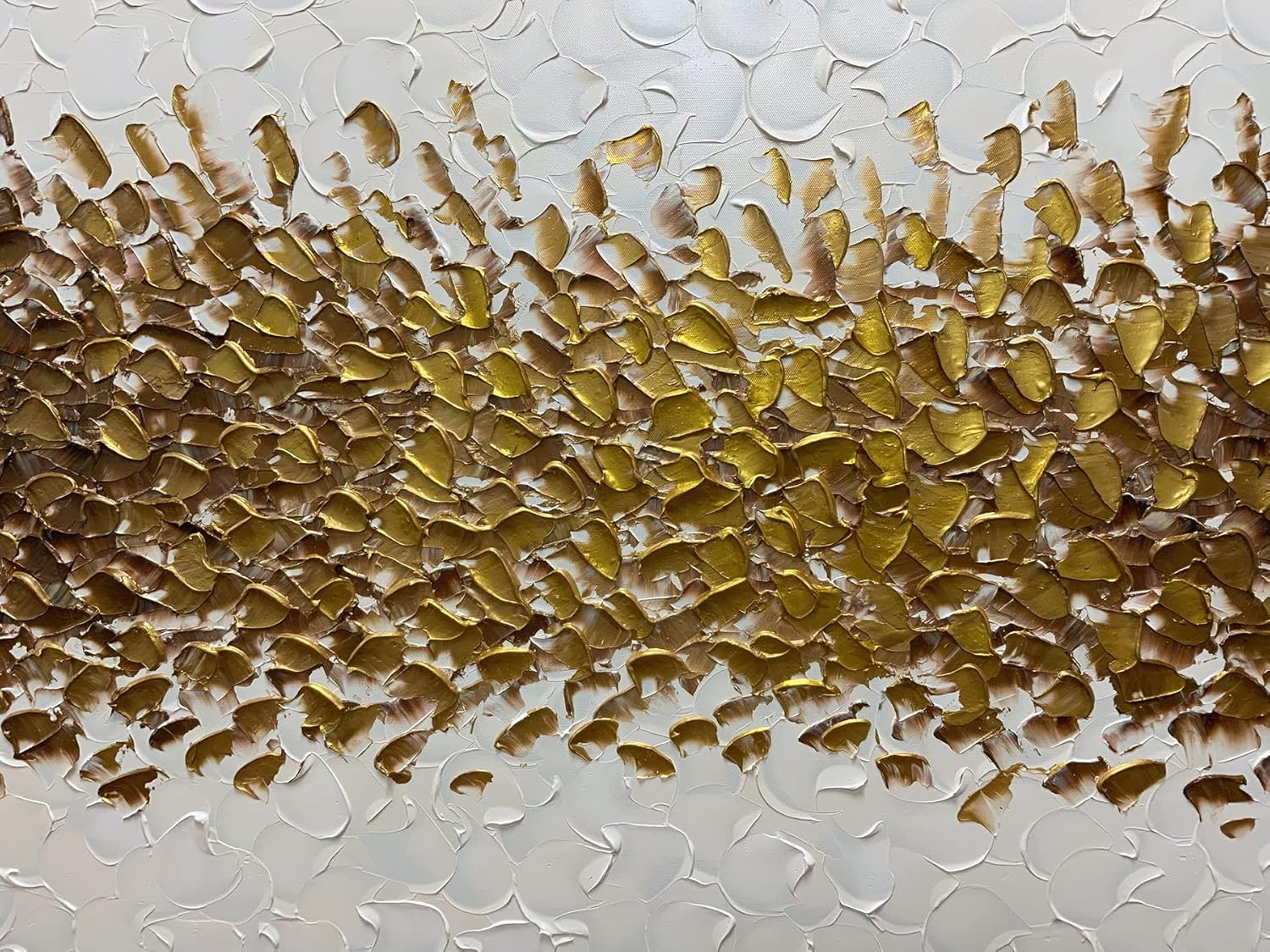 AZAVY Art,24X48 Inch Hand-Painted Gold Cream White Oil Painting Textured Abstract Horizontal Wall Art Contemporary Artwork Wrapped Canvas Painting Stretched and Framed Ready to Hang for Dining Room