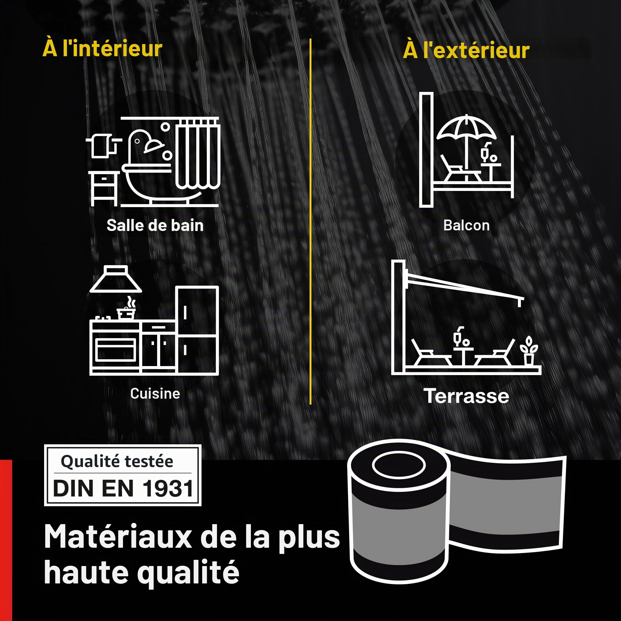Isolbau Ruban d'étanchéité P2 gris - 50 m - 120 mm - Pour sanitaire, douche, salle de bain, carrelage, balcon et terrasse - Pour intérieur et extérieur