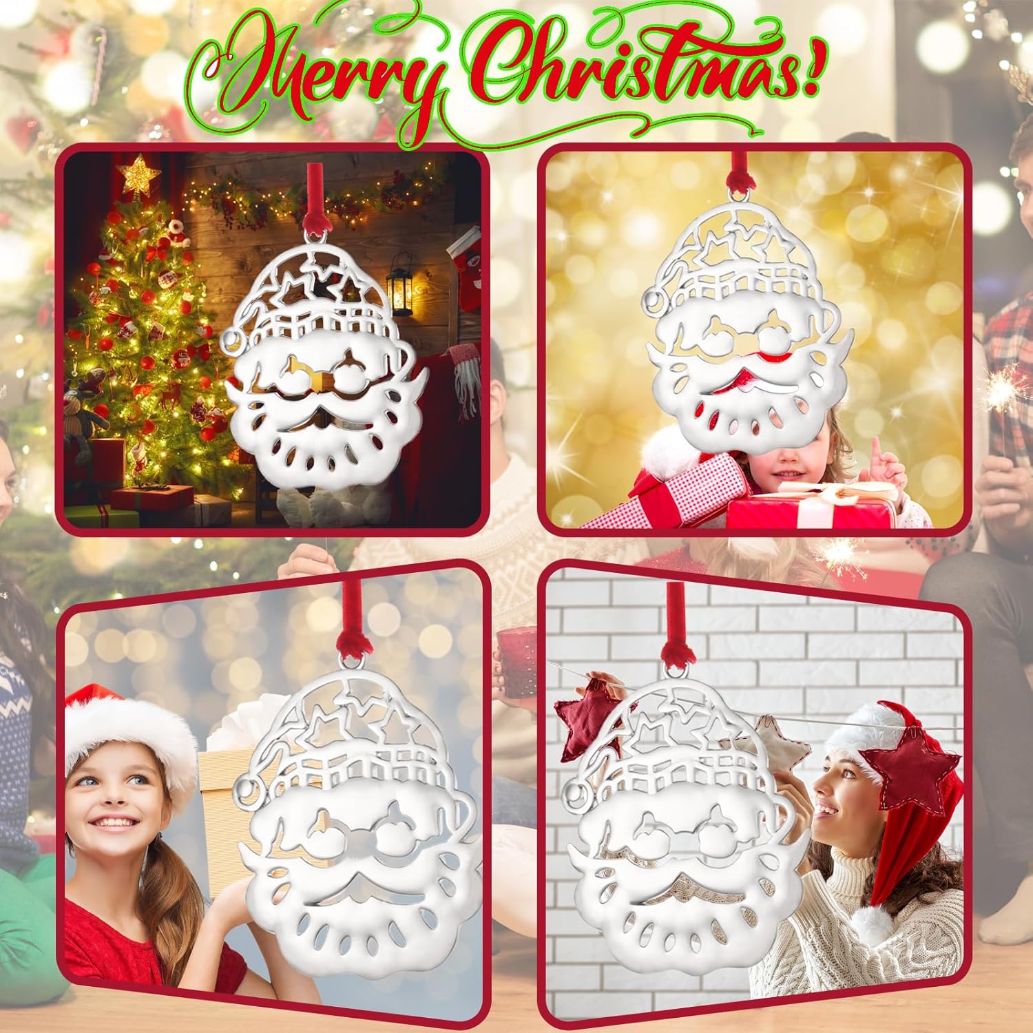 Set of 8 Santa Christmas Hanging Ornaments,Silver Christmas Ornament for Xmas Tree Decor, Christmas Tree Ornament-Metal Santa Claus Christmas Tree Ornament Gift (Santa) - Image 4