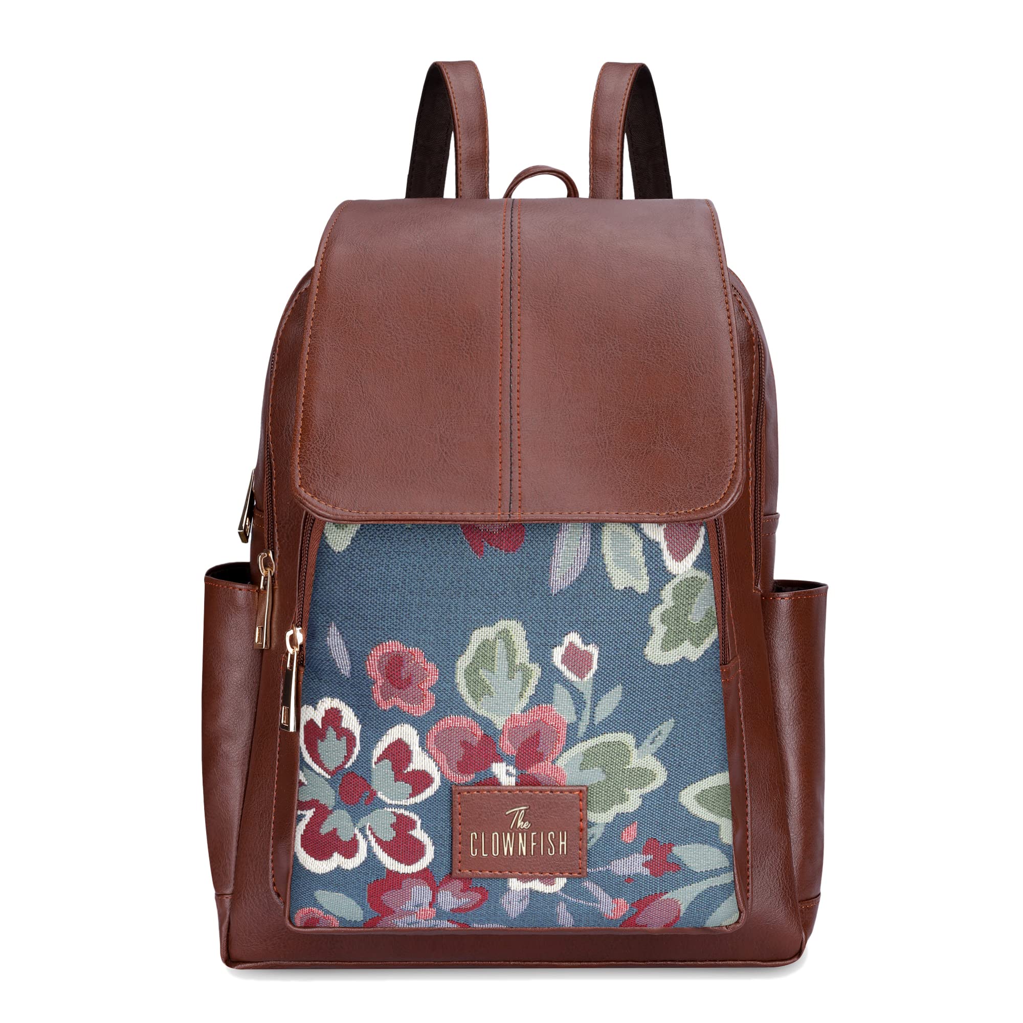 THE CLOWNFISH Minerva Faux Leather & Tapestry Womens Standard Backpack College School Bag Casual Travel Standard Backpack For Ladies Girls (Persian Blue- Floral), 10 Litre (B0BN1YLGJ7) Amazon Price History, Amazon Price Tracker