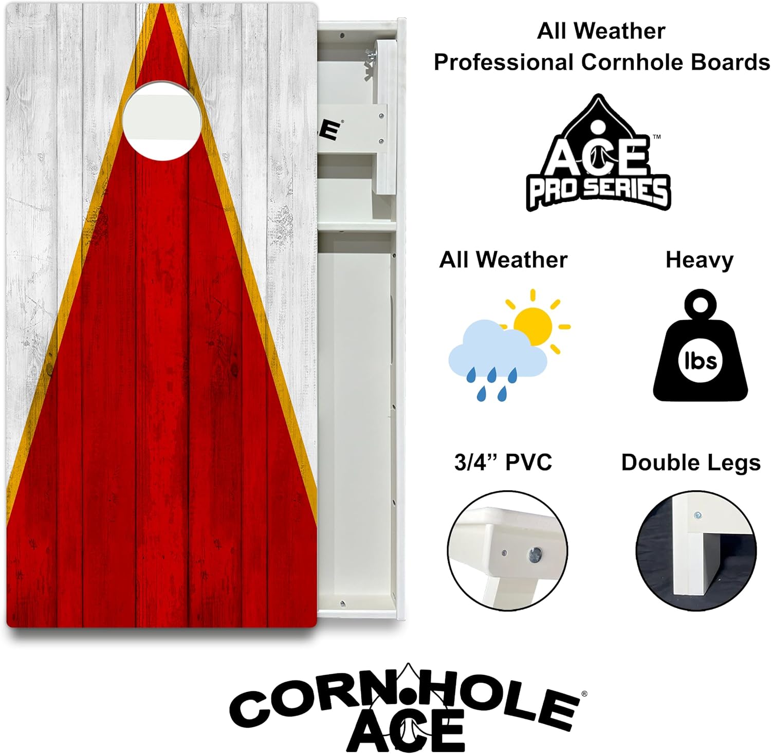 CornholeAce City Tailgate Series All Weather Pro Cornhole Board Set - Waterproof 4x2 Regulation Size, Made in USA, Triple Wide Legs, 3/4" PVC, Official Tournament Boards, Outdoor Ready (2 Boards)