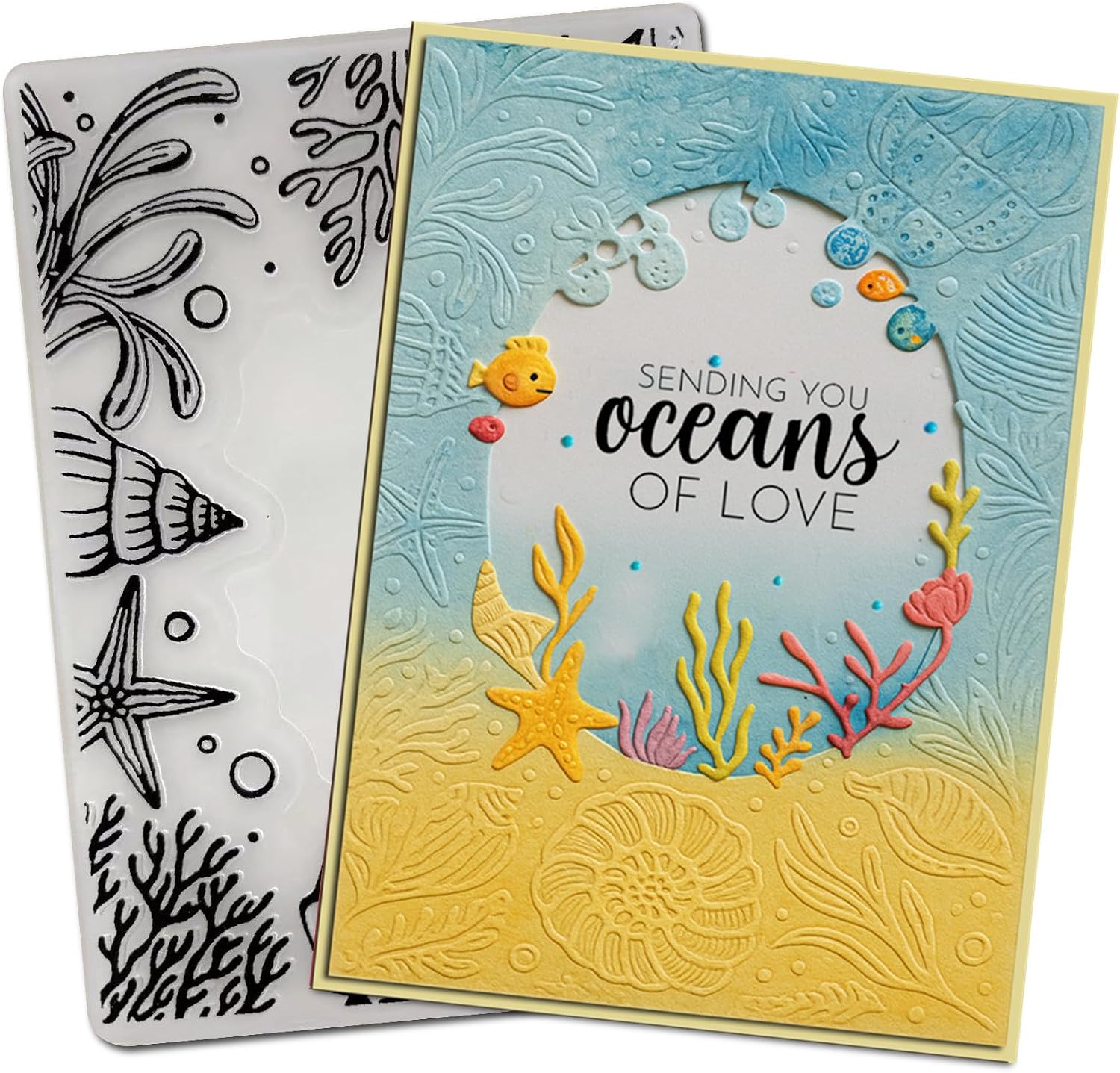 Ocean Theme Plastic Embossing Folders for Card Making Marine Seashell Frame Texture Embossing Folder for Scrapbooking Paper Crafting Home Decoration