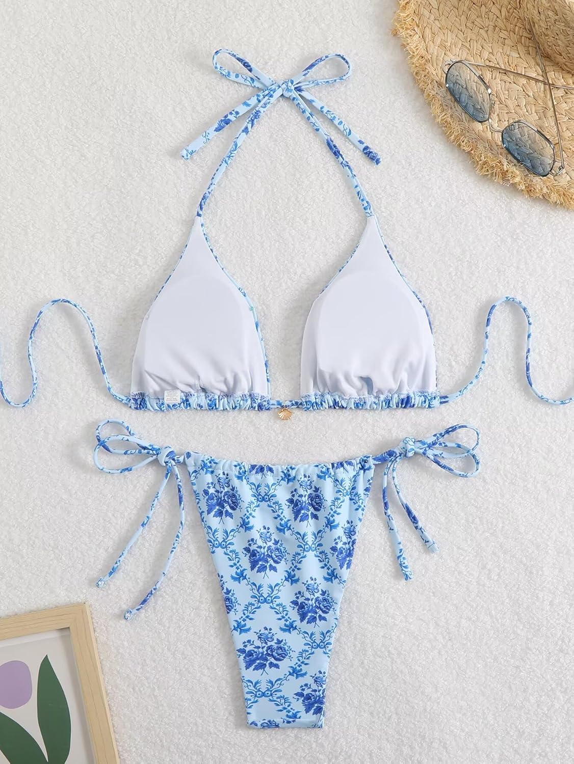 Women's Ditsy Floral Print Bathing Suit High Waisted Halter All Over Swimsuit Bikini Set - Image 3