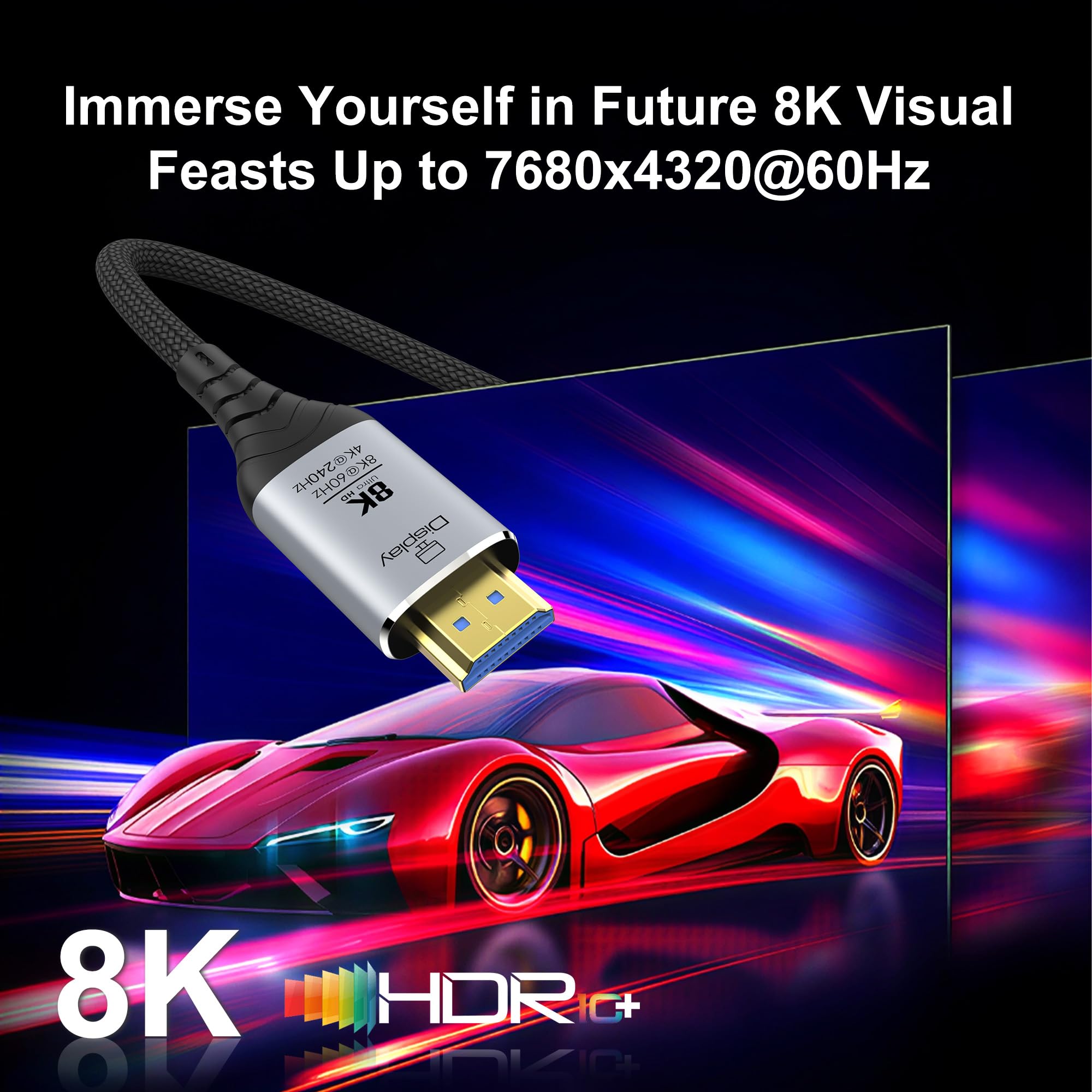 Cable HDMI de fibra óptica de 20 pies, cable HDMI 2.1 largo 8K, 48 Gbps, trenzado de ultra alta velocidad 8K a 60Hz 4K a 120Hz, HDR dinámico, eARC, HDCP 2.2 y 2.3, 3D, para PS5, Xbox, HDTV