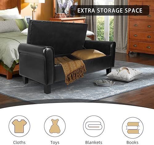 Miniatura 6 de Babion Banco de almacenamiento para el extremo de la cama, banco otomano de almacenamiento de piel sintética con botones de 51 pulgadas, banco de