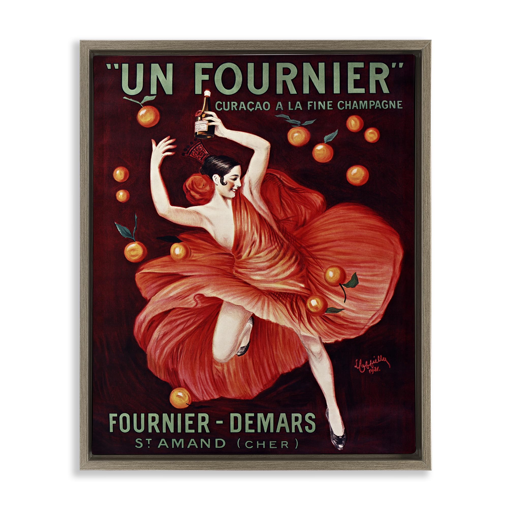 Stupell Industries Montalcino Elm (Textured) 'Vintage Champagne Dancer In Red'| Floating Frame Canvas Art