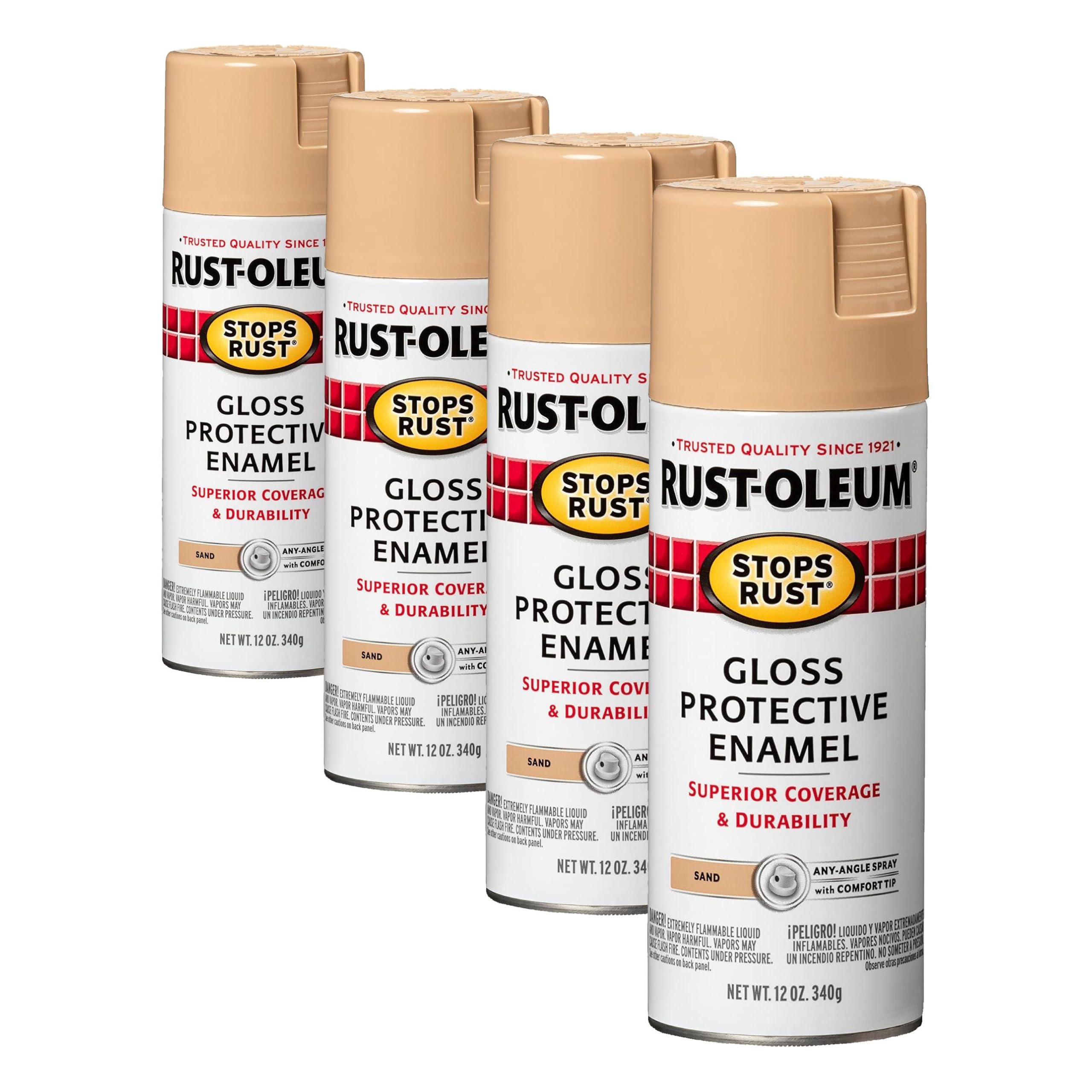 Rust-Oleum 7771830 Stops Rust Spray Paint, 12 oz, Gloss Sand (Pack of 4)