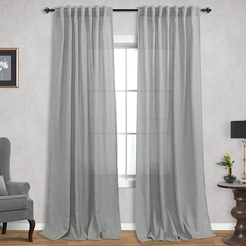 Miniatura 13 de Mrs.Naturall Cortinas transparentes verde esmeralda oscuro, cortinas de lino verde bosque para sala de estar, 63 pulgadas de largo, cortinas verdes