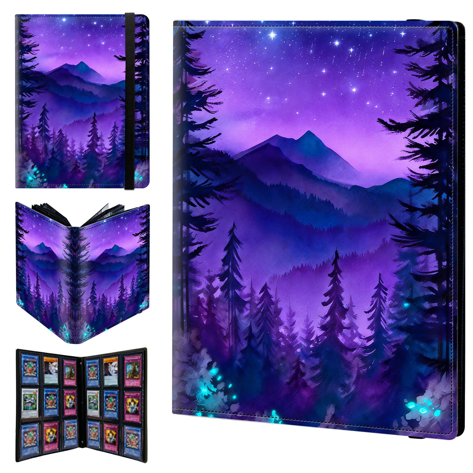 9 Pocket Trading Card Binder 720 Side Loading Pocket Album with Watercolor Purple Forest Pattern Design Card Binder for Sports Cards & Game Cards — image 1
