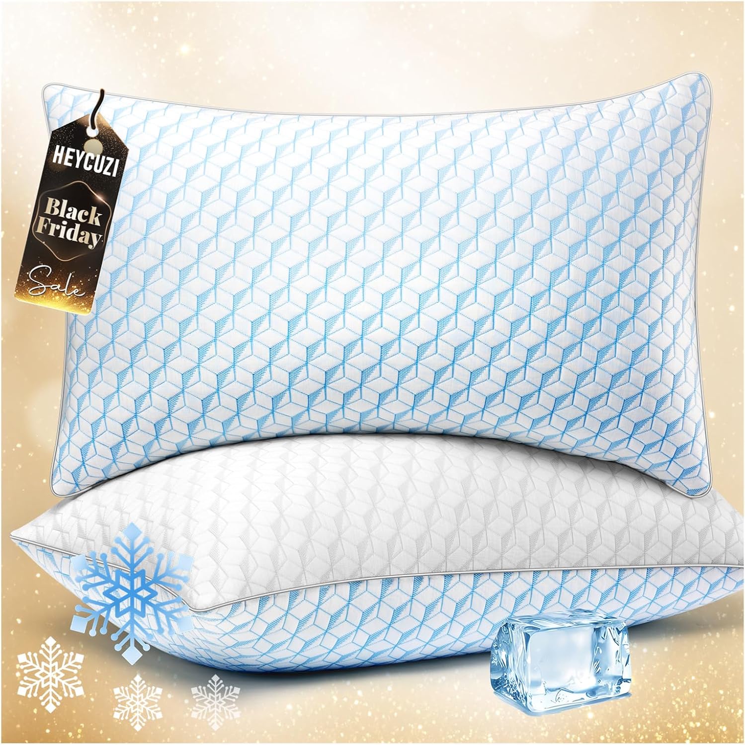 2 Pack Cooling Pillows Queen Size for Sleeping - Cooling Down Alternative Breathable Soft Pillows Set of 2 for Side, Back, and Stomach Sleepers - Hotel Quality Fluffy Microfiber Fill Skin-Friendly