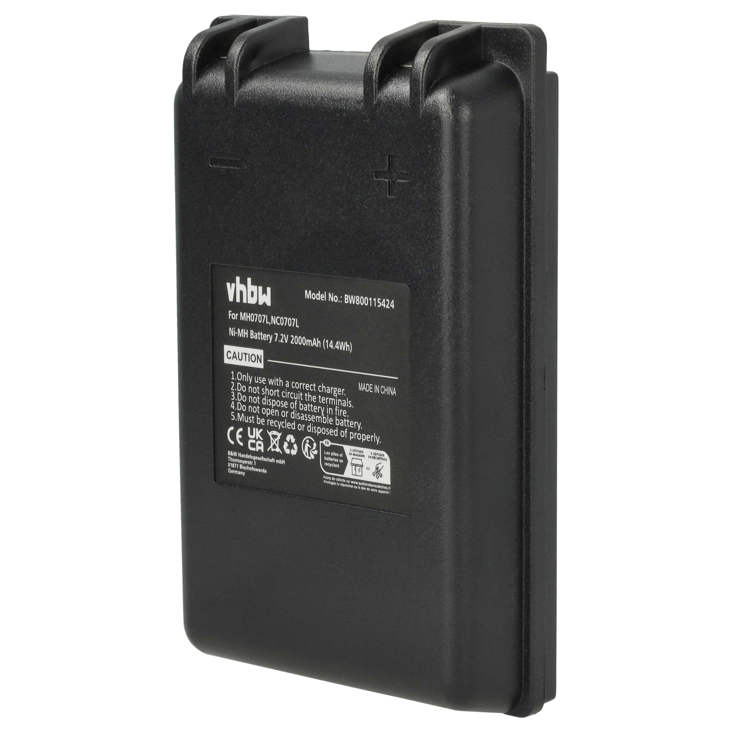 vhbw 2X batería reemplaza Autec MH0707L, NC0707L para Mando a Distancia Industrial (2000 mAh, 7,2 V, NiMH) - Negro