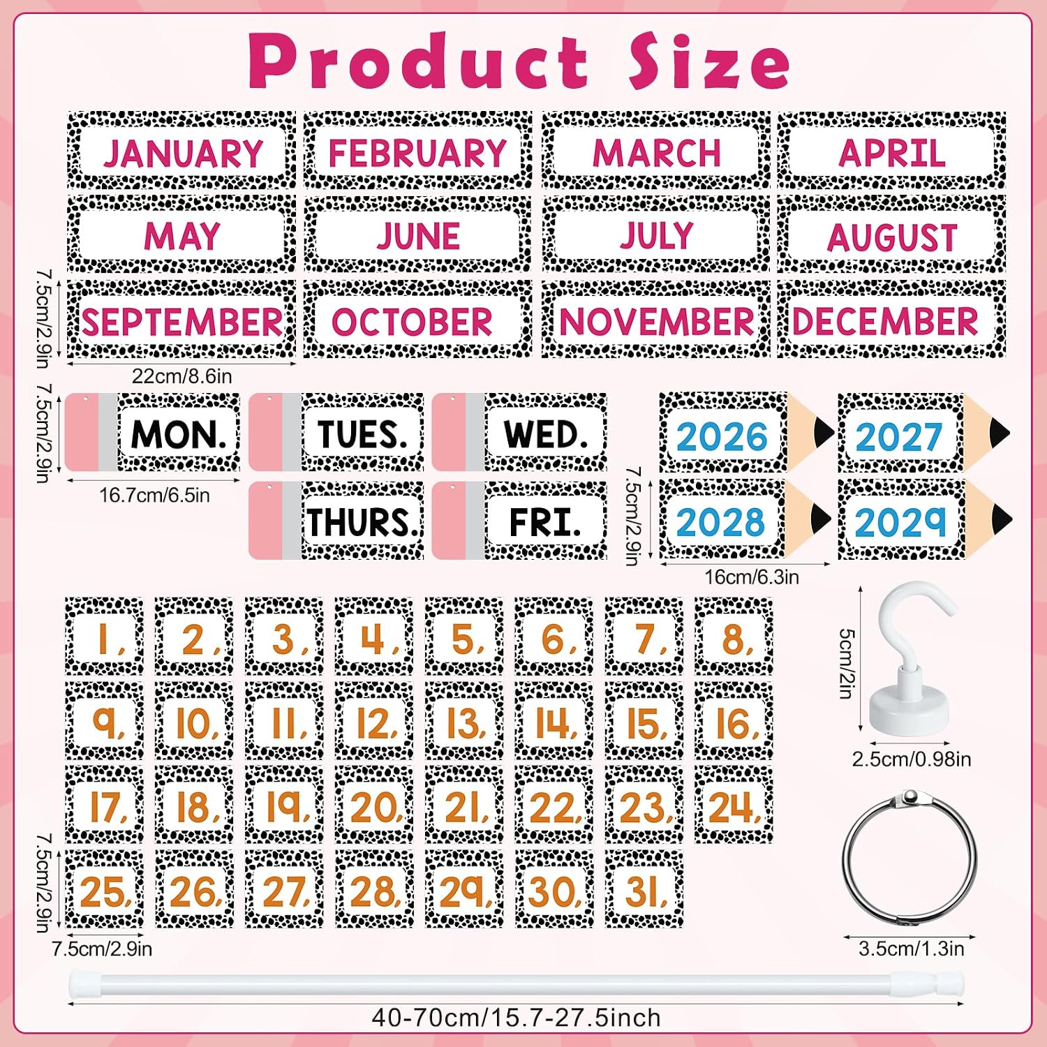 73Pcs Upgraded Magnetic Classroom Flip Calendar with Holder for Teacher Classroom,Composition Notebook Flip Calendar Cards of Year Month Week Date for Teacher Organization Preschool Back to School Supplies image 2