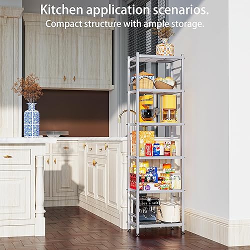 Miniatura 4 de Estantes de almacenamiento de metal de 6 alambres, estantes de almacenamiento de pie para lavandería, baño, cocina, despensa (plata, 16.9 pulgadas