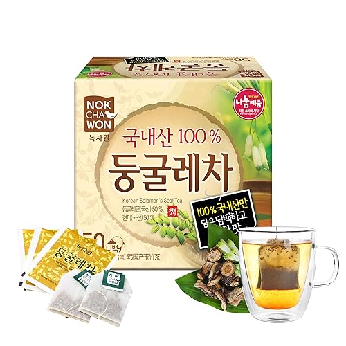 Nokchawon Mezcla de té de hierbas coreano prémium (50 bolsas)  Sello de salomón tostado y té de arroz integral  Sin cafeína  Sabor a nuez  Set de