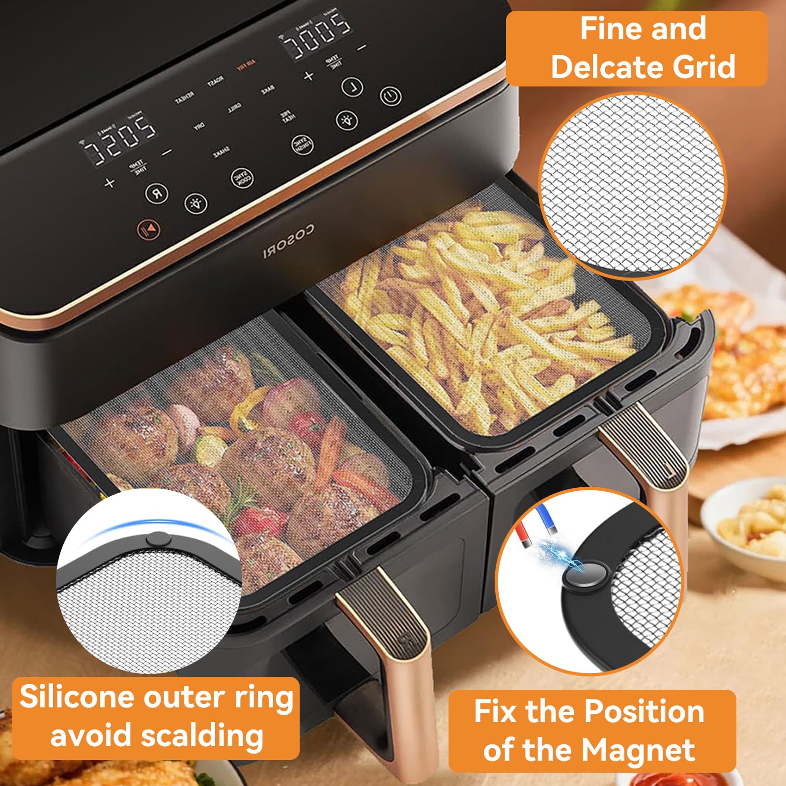Paraspruzzi in acciaio inox a maglia fine per Cosori Airfryer 8,5L / Dual Blaze TwinFry 10L, accessori per friggitrici ad aria, paraschizzi per Cosori CAF-R901-AEU 8,5L, accessori per Cosori Airfryer