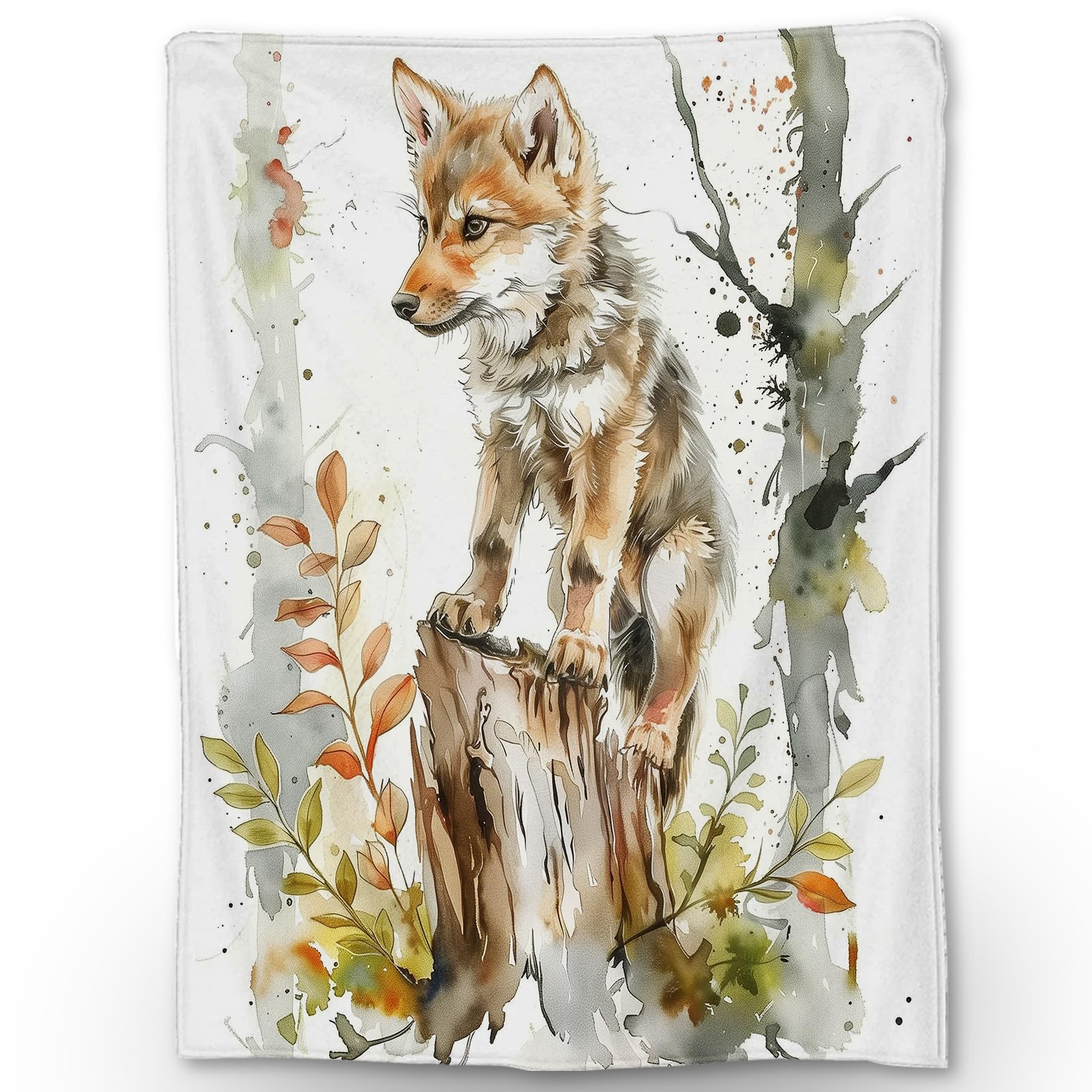 Ti Caldi Cute Wolf Blanket - Soft, Lightweight Flannel, Fuzzy and Fluffy Throw Blankets, for Couch, Bed, Travel, Outdoor - Cozy Home Decor, Watercolor