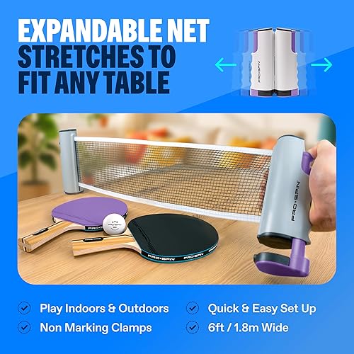 Miniatura 10 de PRO-SPIN All-in-One Portable Ping Pong Paddles Set  Table Tennis Set with Retractable Ping Pong Net Up to 72 Wide  Premium Paddles 3-Star Balls