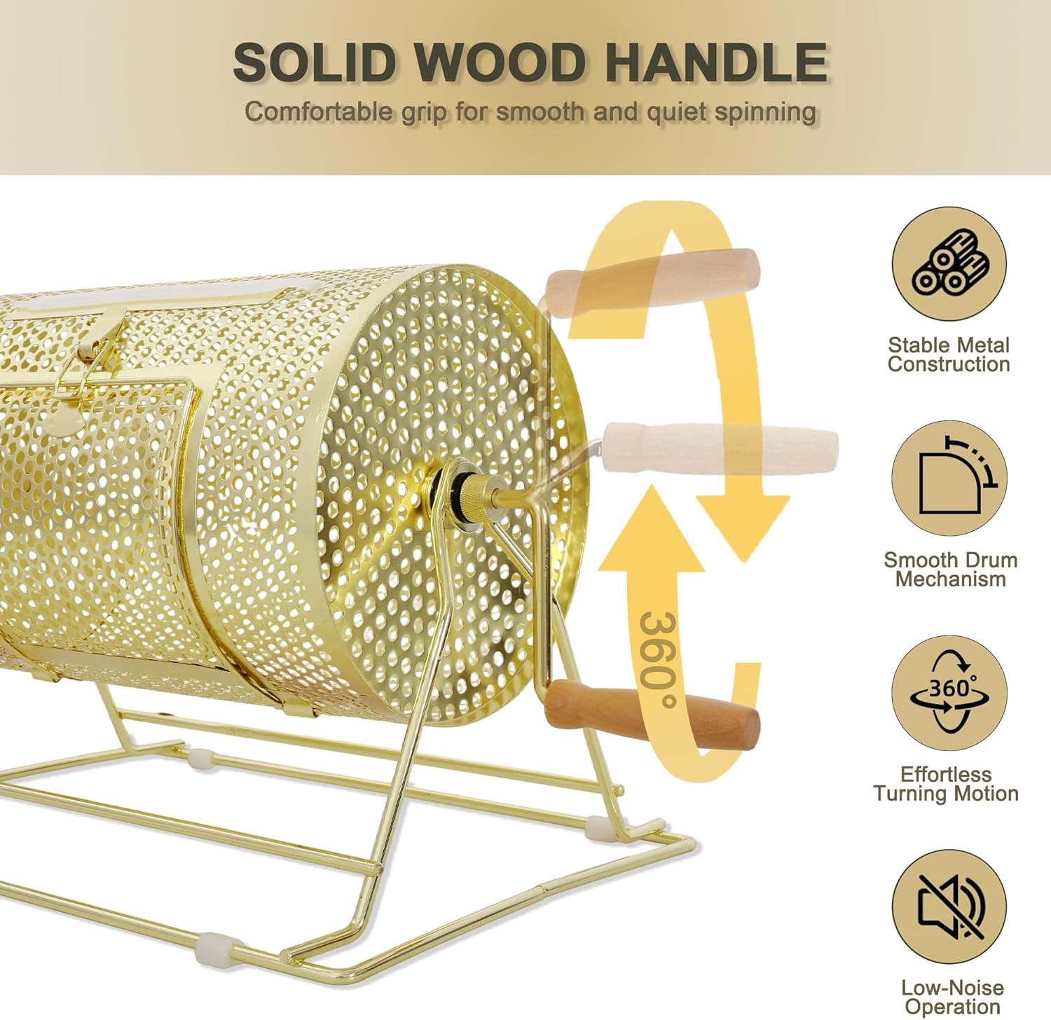 Raffle Drum, Brass Plated Raffle Ticket Spinner Cage Box with Wooden Turning Handle, Large Capacity Holds 2500 Tickets or 100 Ping Pong Balls, Raffle Wheel Spinner for Lottery Games Raffle Balls Bingo