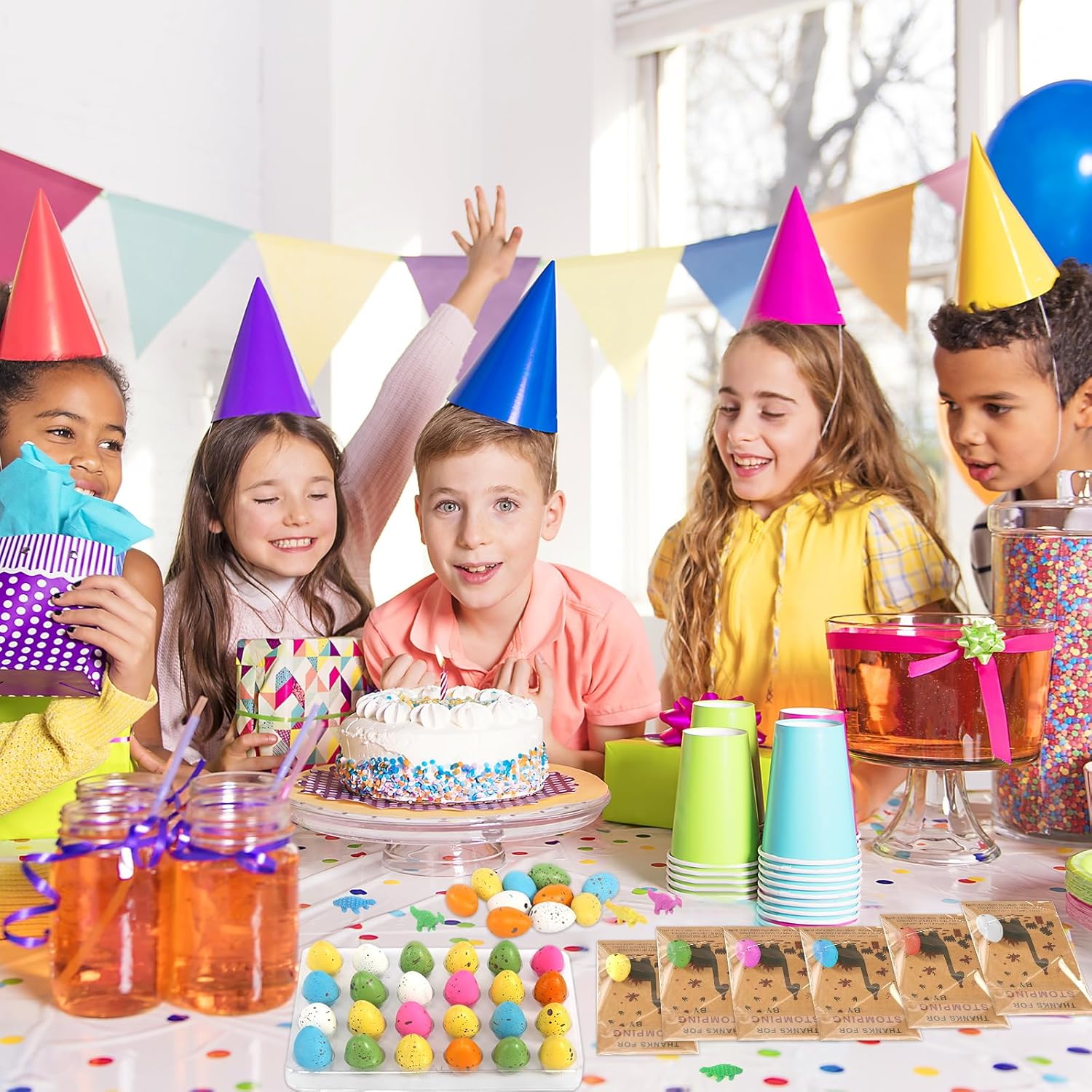 48 Sets Dinosaur Party Favors Funny Mini Dinosaur Toys Dinosaur Birthday Party Supplies 48 Pack Dino Eggs and 48 Hatching Card Bulk Gifts Novelty Birthday Party Decorations for Kids Boys Girls Toddler