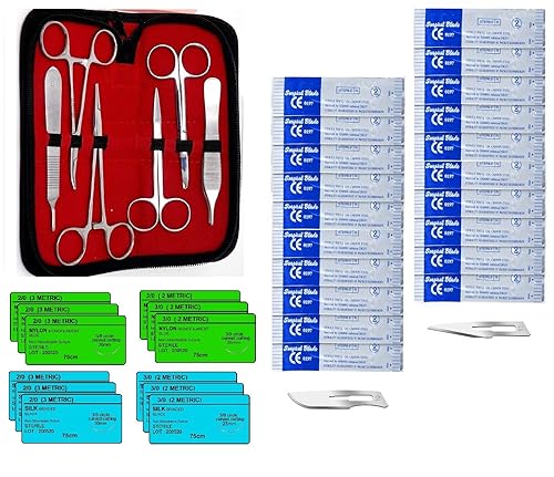 Kit de práctica de sutura para entrenamiento de estudiantes de medicina, 39 piezas, con hilos de sutura y agujas,