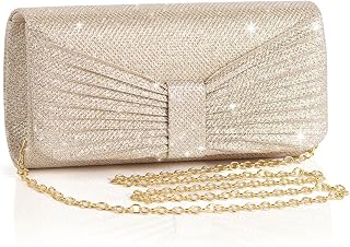 Sparkling Gold Evening Clutch Purse for Women - Wedding Party Handbag with Detachable Chain Strap