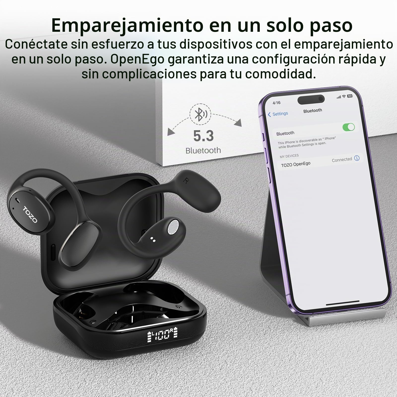 TOZO Openego Auriculares Inalámbricos Bluetooth, grabación y reuniones | Traducción cara a cara, resumen automático, pantalla LED, sonido premium, llamadas claras, estables para oficina y viajes