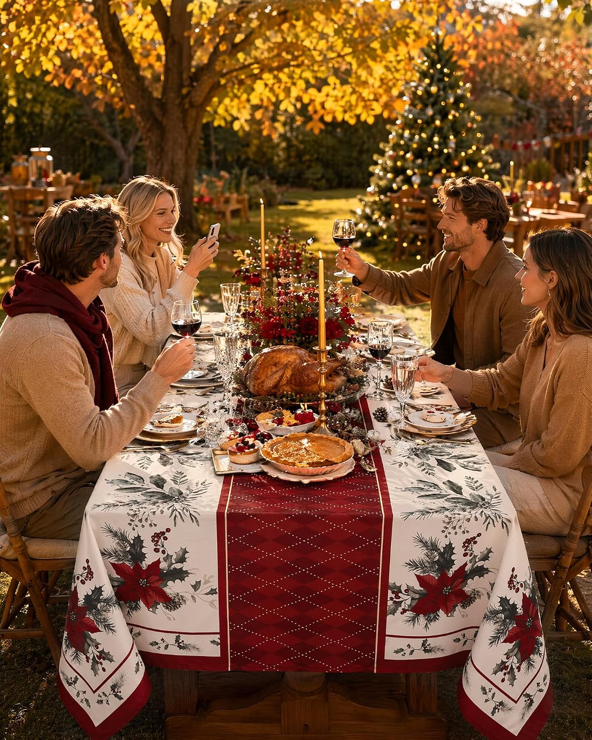 Christmas Tablecloth Rectangular, Holiday Dining Decor, 60x84 Inch