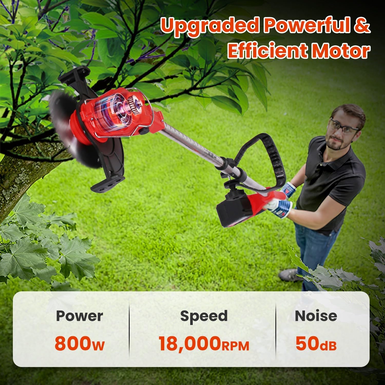 TeqHome Cordless Weed Wacker, Battery Powered Weed Eater 3 in 1 Stringless Grass Trimmer with 3 Types Blades and 2Pcs 2.5 Ah Battery, Adjustable Length for Yard Lawns Garden (25 Blades, Wheels)