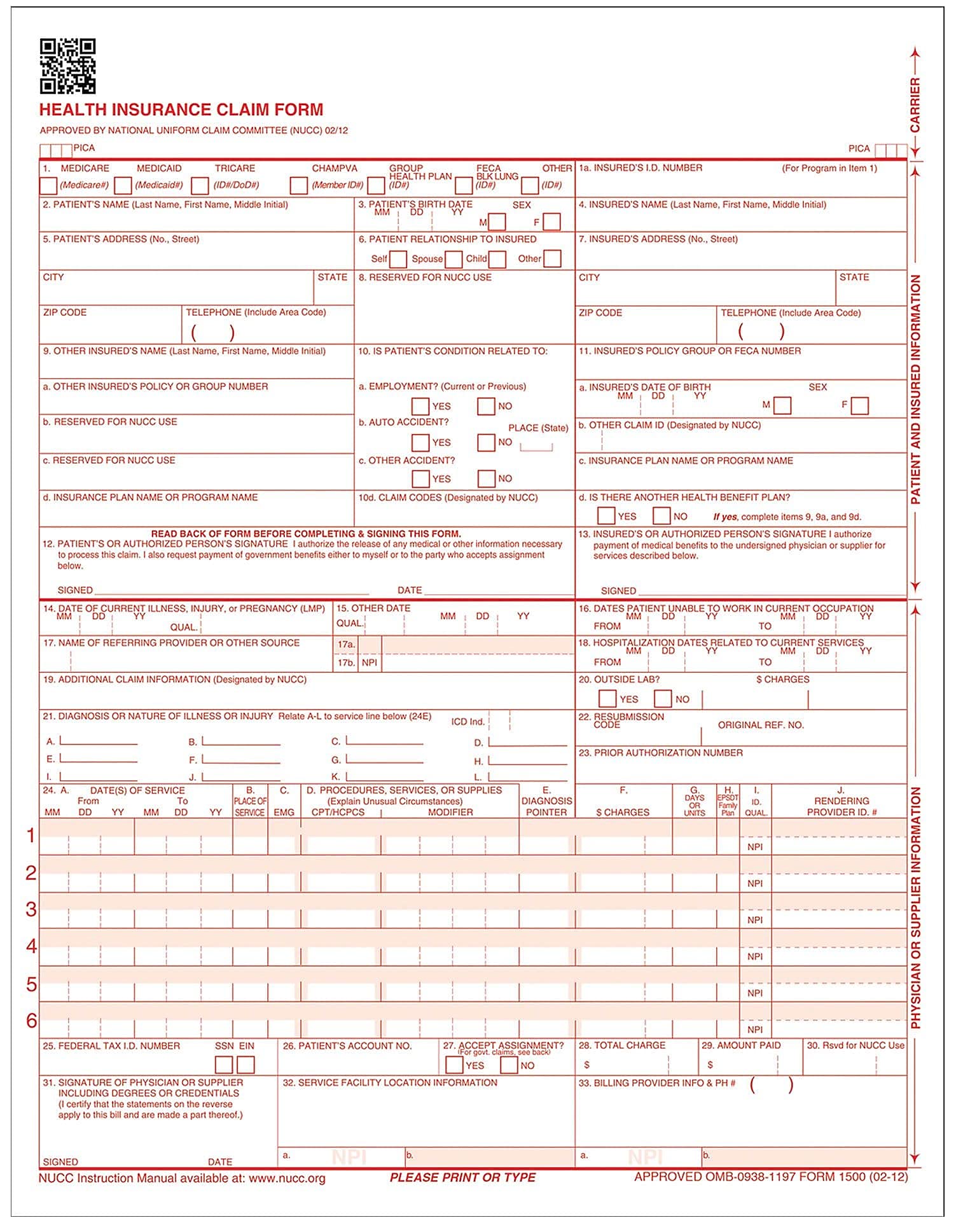 TOPS CMS-1500 Health Insurance Claim Forms for Laser Printer, 8.5 x 11 Inches, 250 Sheets per Pack (50135RV),White