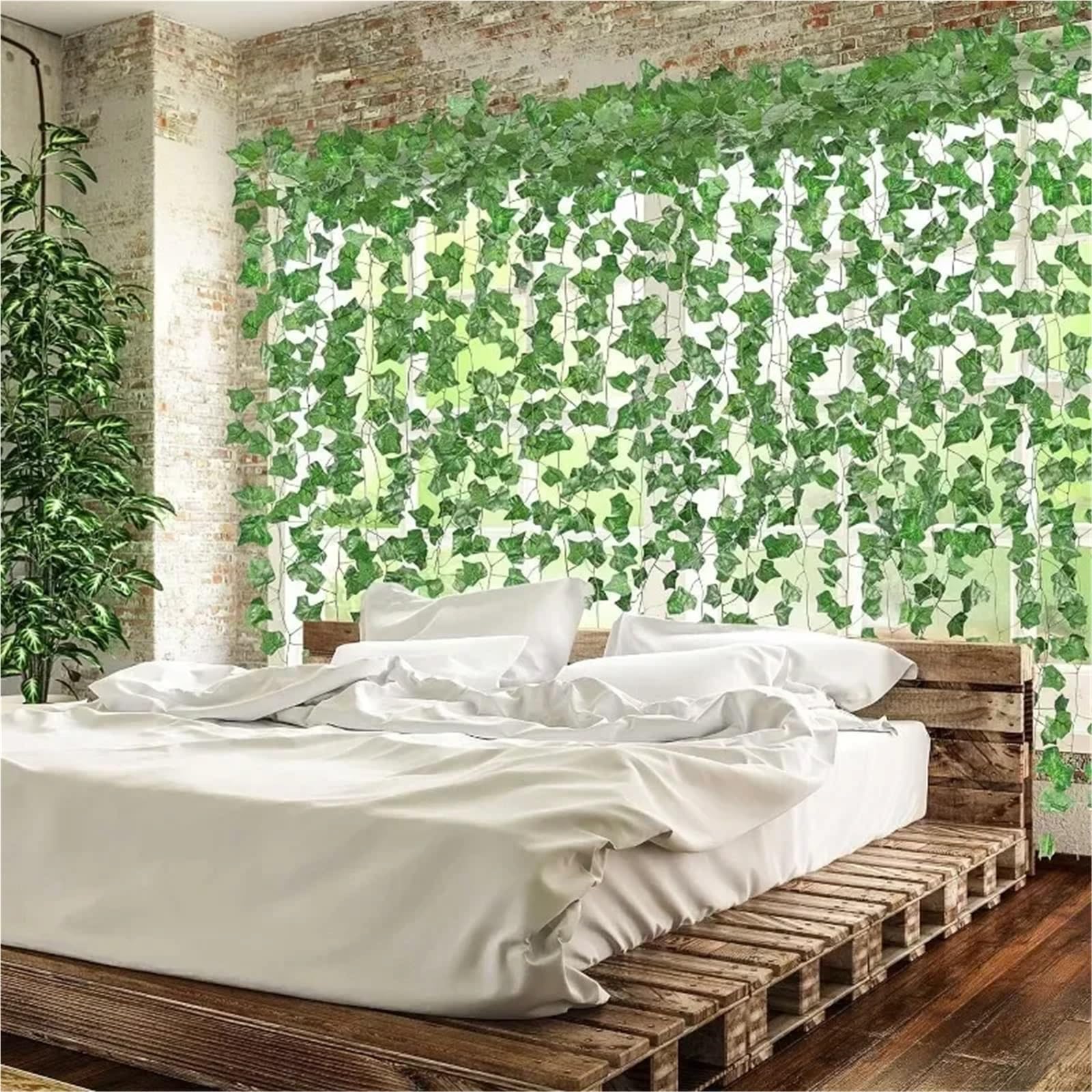 Enredadera Artificial Guirnalda de Hiedra Artificial Hojas Verdes, Enredadera ratán, Plantas Falsas, guirnaldas Colgantes for jardín, Boda, Fiesta, decoración del hogar(C,50M (25 String))