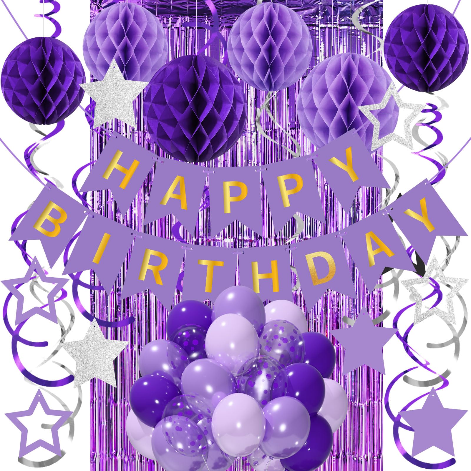 Birthday Decorations for Women, Purple Happy Birthday Party Decorations