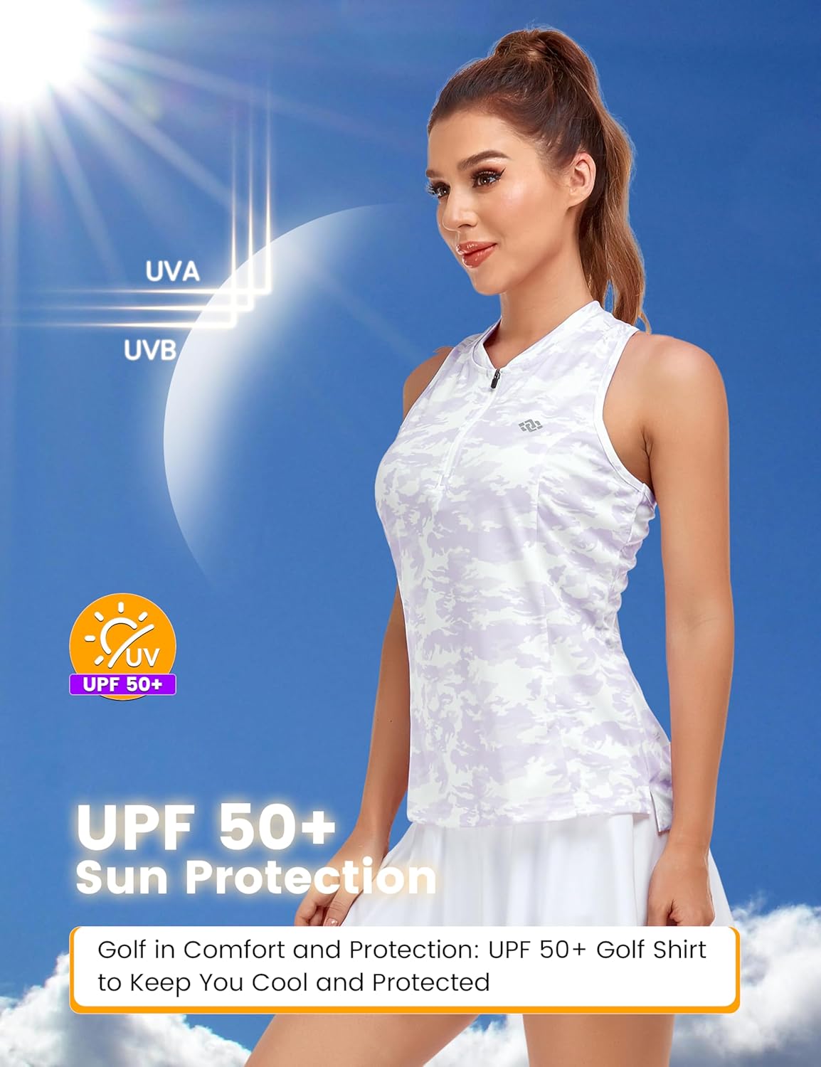 MoFiz Women's Golf Tennis Polo Shirt Sleeveless 1/4 Zip Collarless Racerback Pickleball Tank Tops Quick Dry Athletic T-Shirt - Image 3