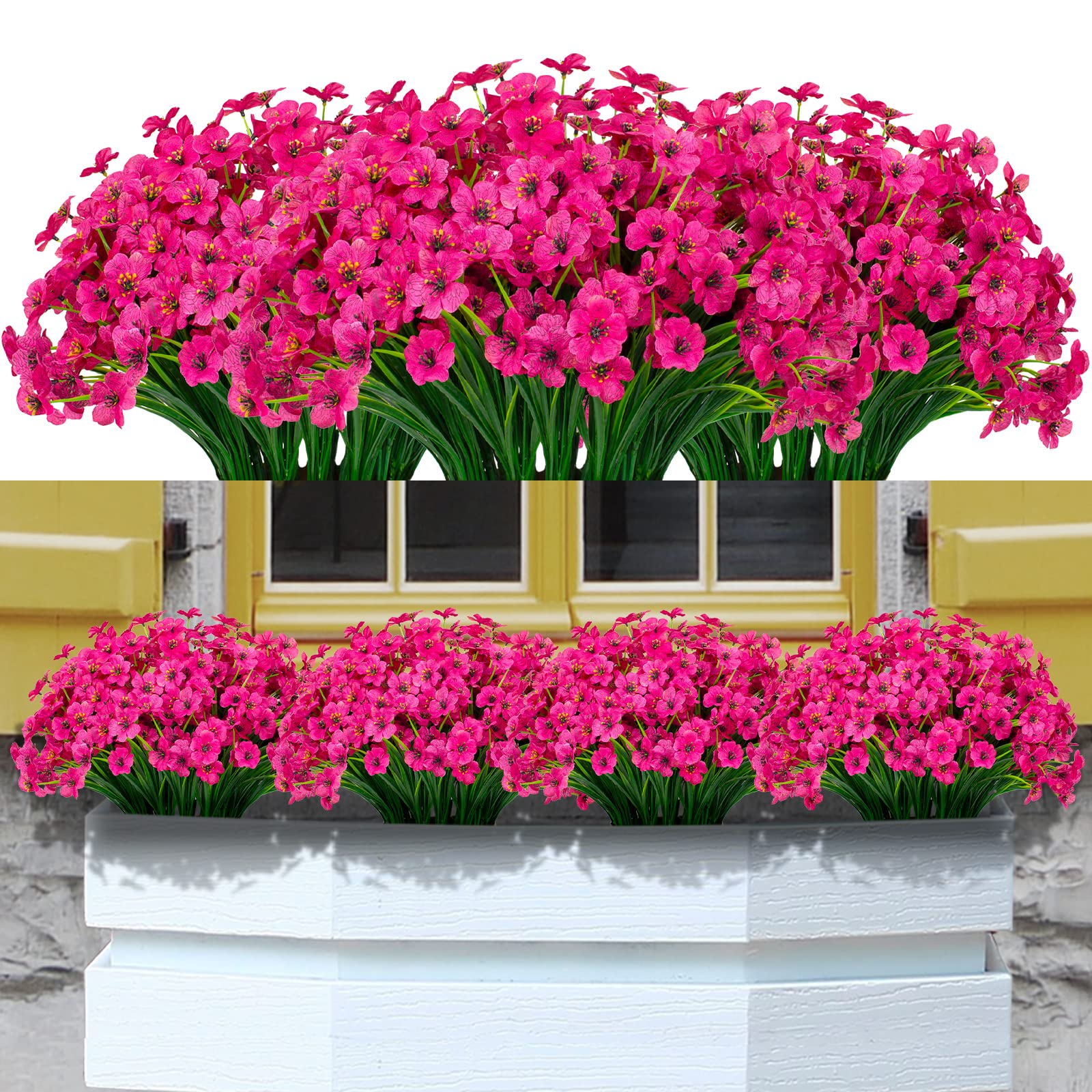 Ximiloor 21 Bundles Artificial Flowers Outdoor UV Resistant Silk Flowers No Fade Fake Outside Flowers Plastic Greenery Faux Shrubs Garden Porch Window