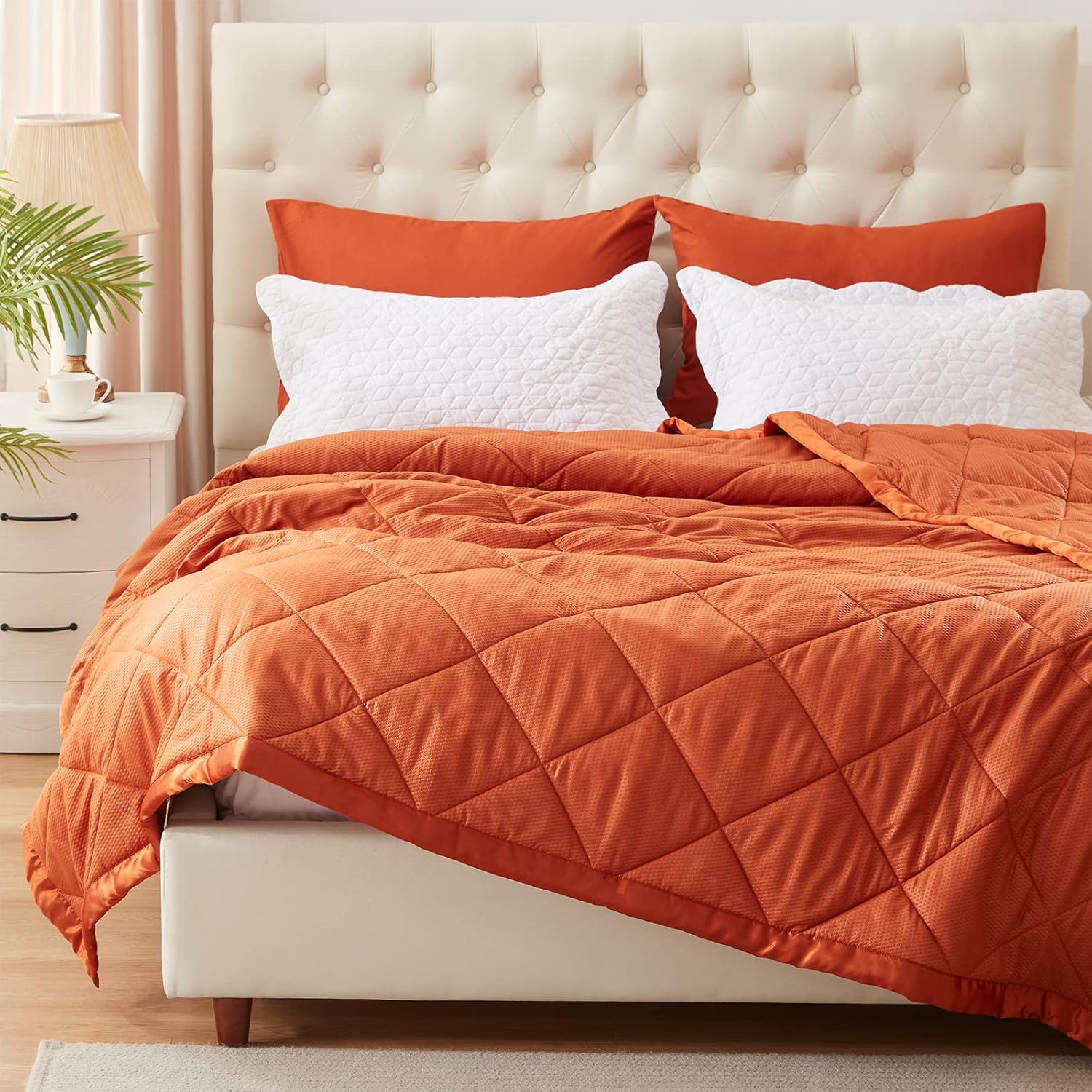 SunStyle Home Down Alternative Blanket with Satin Trim, Brunt Orange