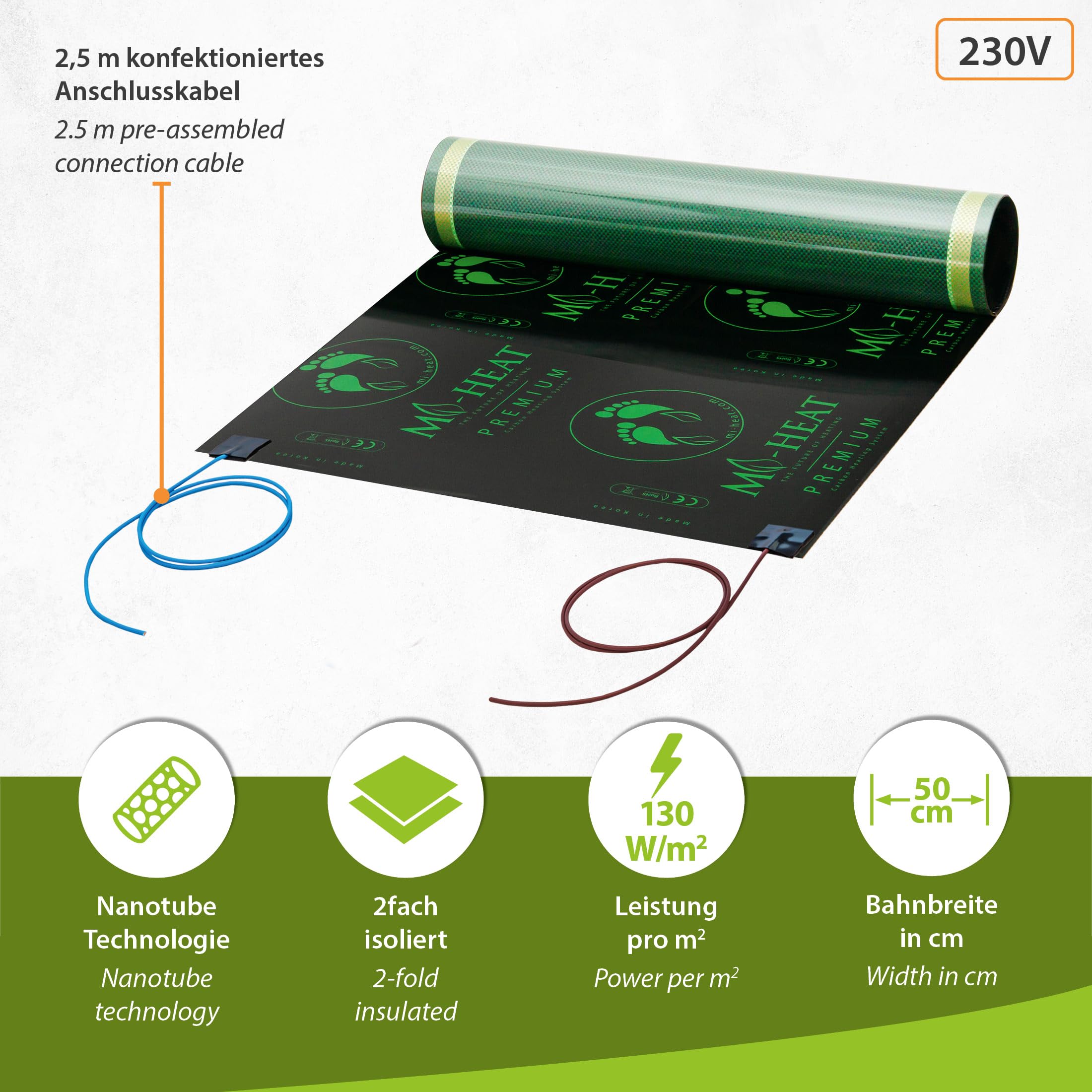 0,5 x 1,75 m, zestaw elektrycznego ogrzewania podłogowego do kamperów