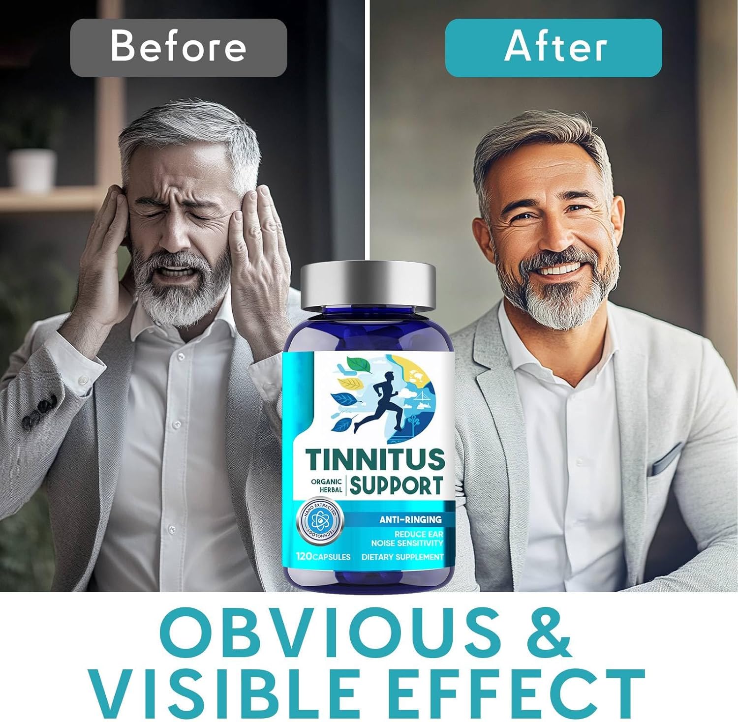 Tinnitus Supplement 120 Capsules, Tinnitus Relief for Ringing Ears, with Vitamin C & B Complex, Reduce Ear Noise Support Health Hearing